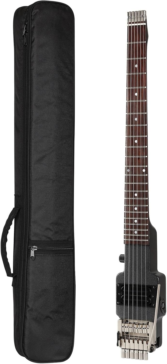 Travel Electric Guitar Headless 6 String Guitar One-Piece Canada Maple Neck Through Body Double Locking Tremolo Professional Headless Guitar (Color : 01)