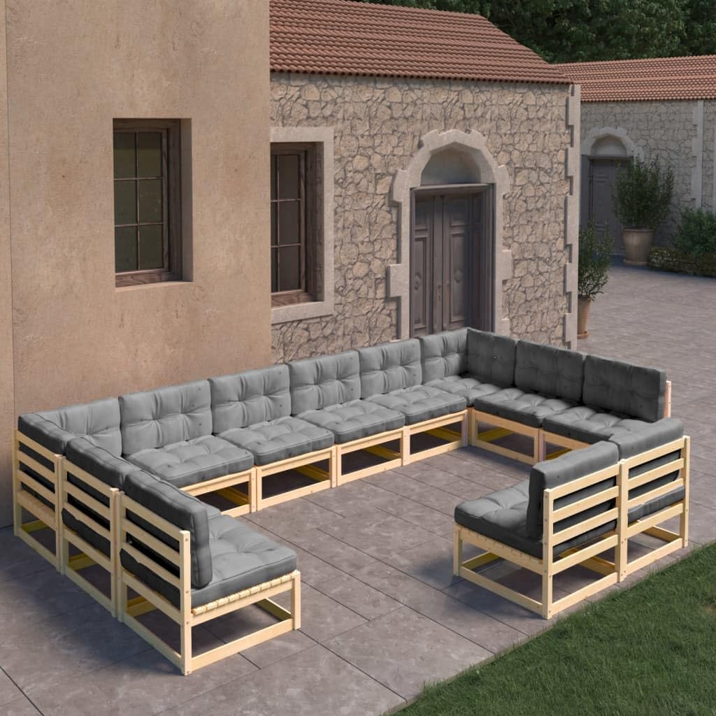 Patio Set 12 Piece Patio Lounge Set with Cushions Solid Pinewood