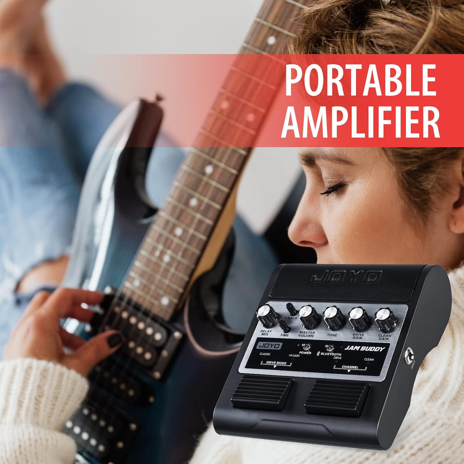 JOYO Portable Guitar Practice Amp & Pedal All-in-One Rechargeable Bluetooth Combo Guitar Amplifier with Effect & Footswitch JAM Buddy (Black)
