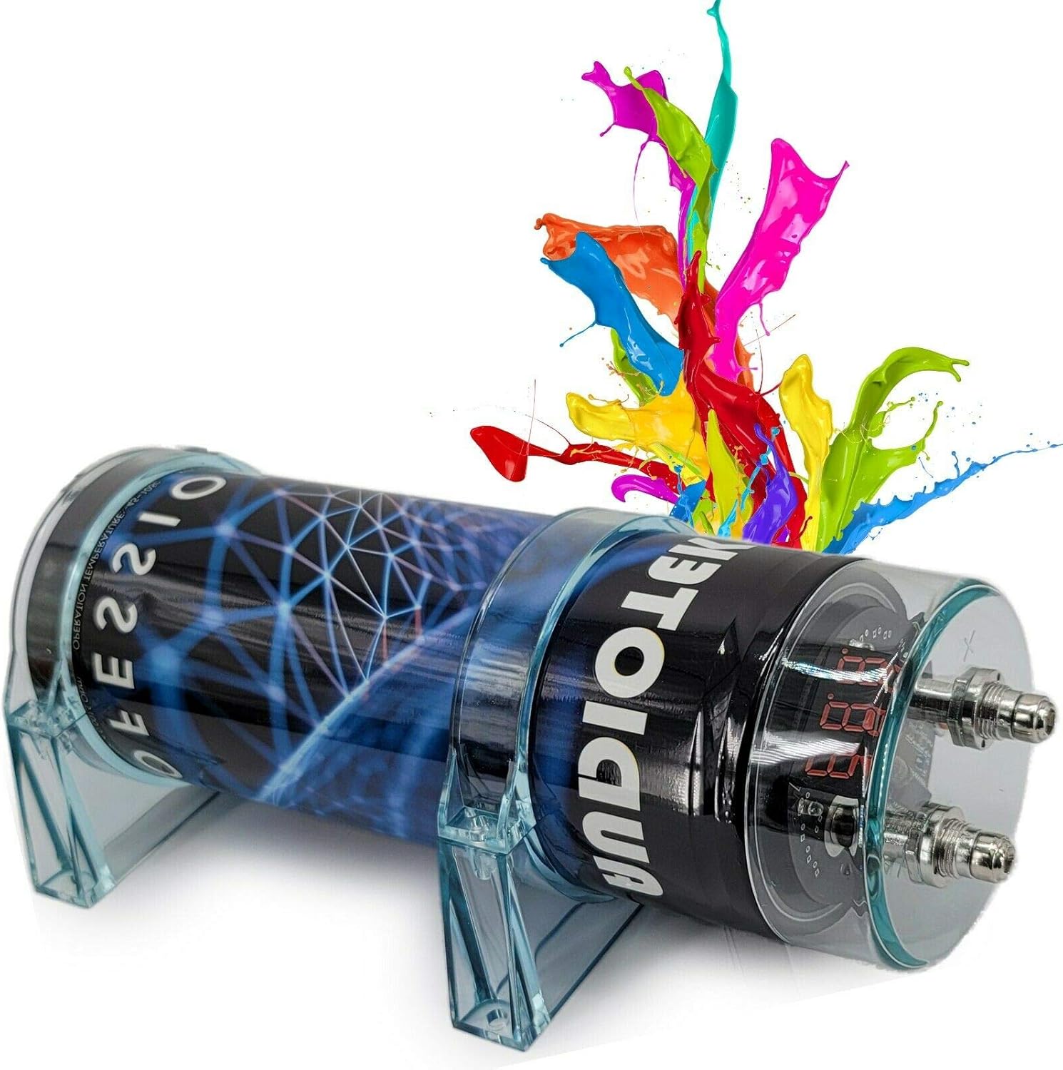 Audiotek at-5.0 Farad Capacitor Car Audio 5000 Watts Power 12V Car Digital Power and Audiotek AT-BCC4AR Installer 4 Gauge Complete Amplifier Installation Wiring Kit Red