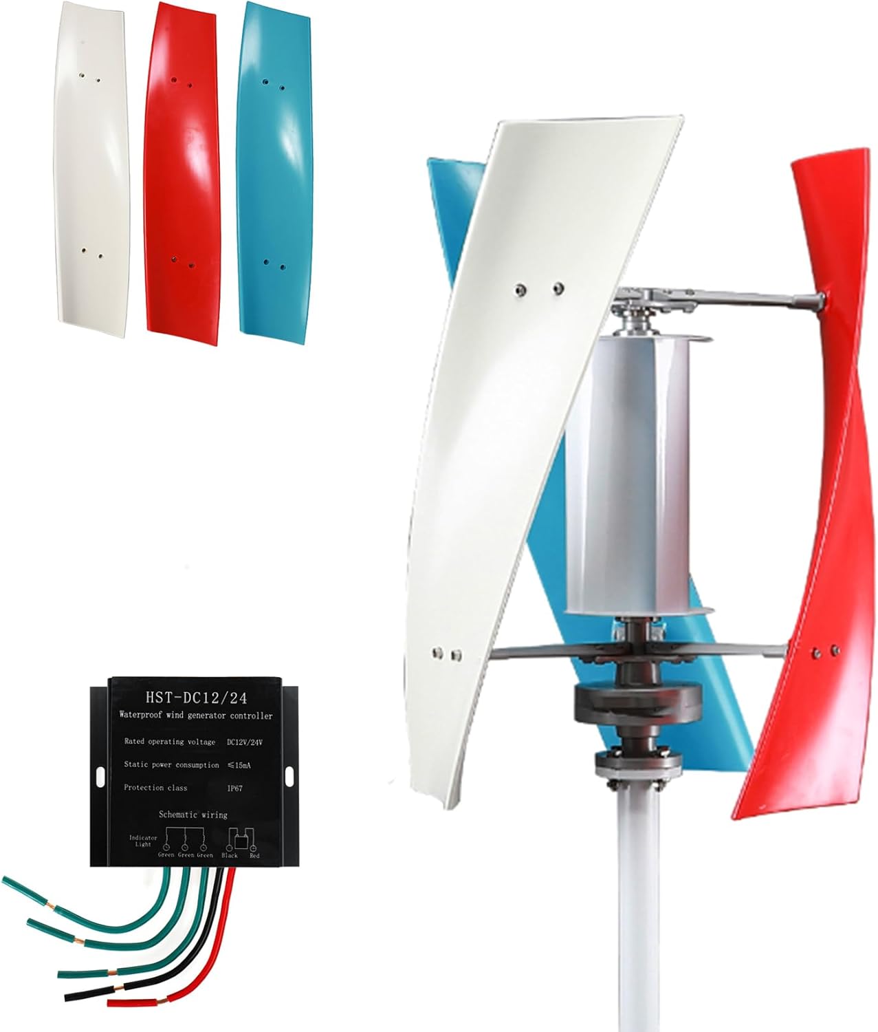Three Blade Vertical Axis Wind Turbine, with MPPT Controller Off Grid System Free Energy Wind Turbine Suitable for Outdoor Street 8000W-24V