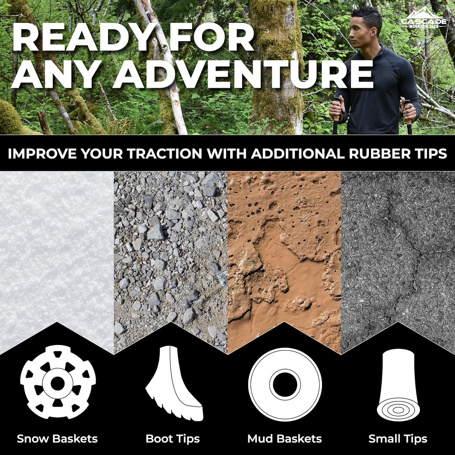 Cascade Mountain Tech Trekking Poles - Carbon Fiber Monopod Walking or Hiking Sticks with with Accessories Mount and Adjustable Quick Locks