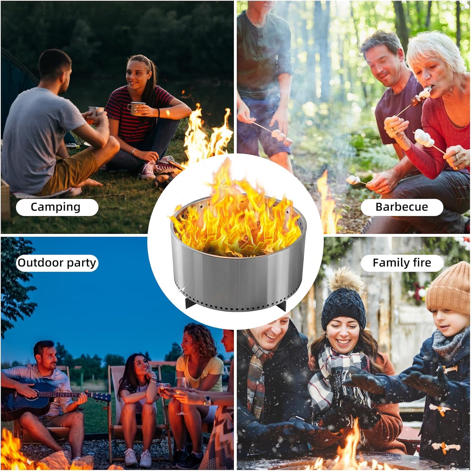 Smokeless Fire Pit, Wood Burning Camping Stove with Removable Stand & Ash Pan, Portable Outdoor Bonfire Fire Pit, Stylish Practical Solo Stoves for Camping Backyard Patio Beach, silvery