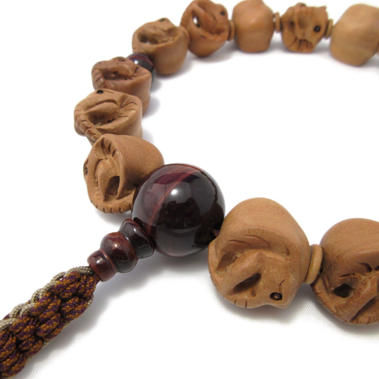 京都あさひ屋 Elephant Wood Carving with Red Tiger Eye Japanese Juzu Buddhist Prayer Beads Handemade in Kyoto JUA33