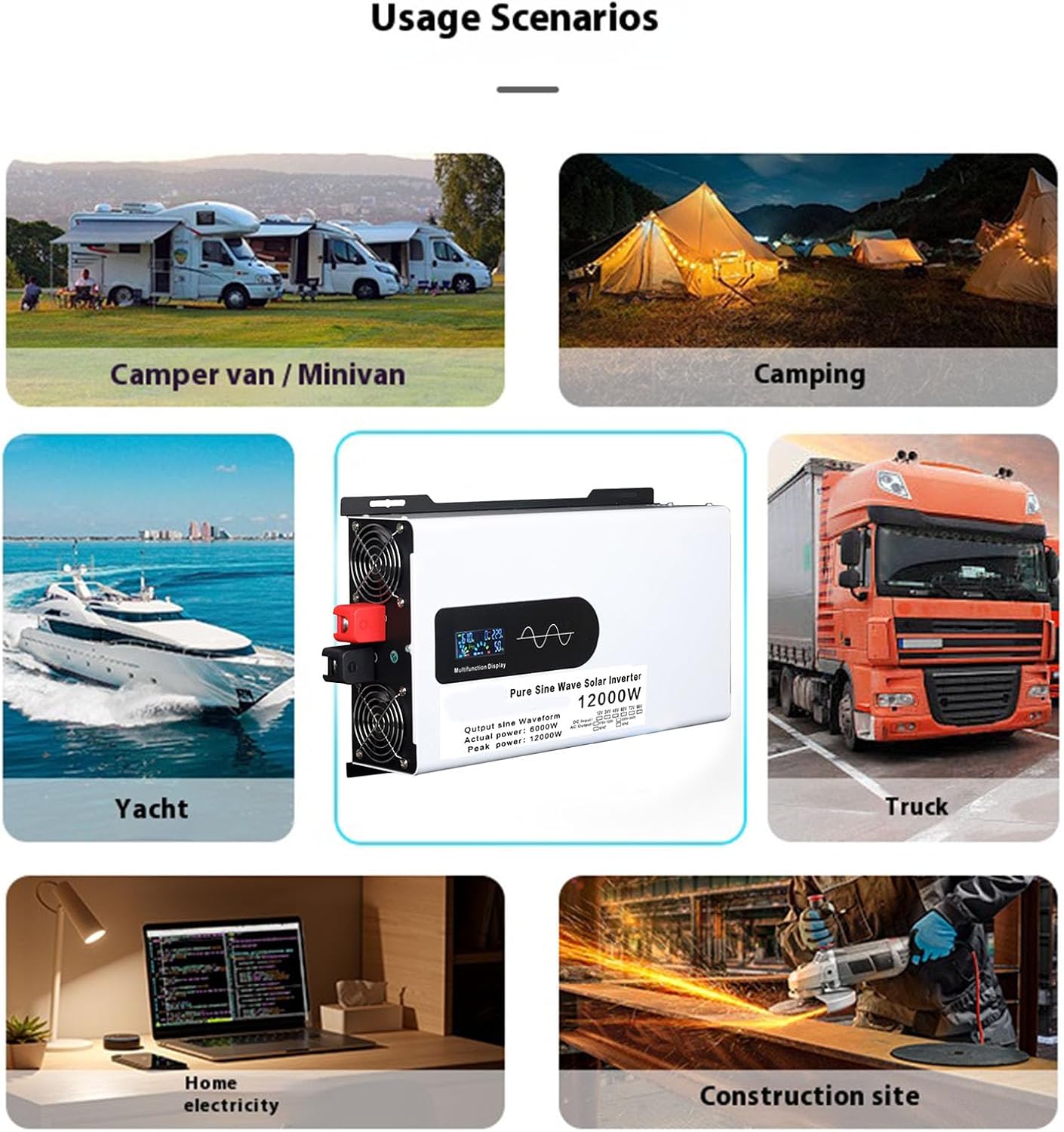 60V to 220V 50HZ,Low Frequency Solar Inverter,12000W Pure Sine Wave Power Inverter Dc12v 24V 48V 60V 72V to 110V 220V Home Energy Storageinverters Suitable for Outdoor Use