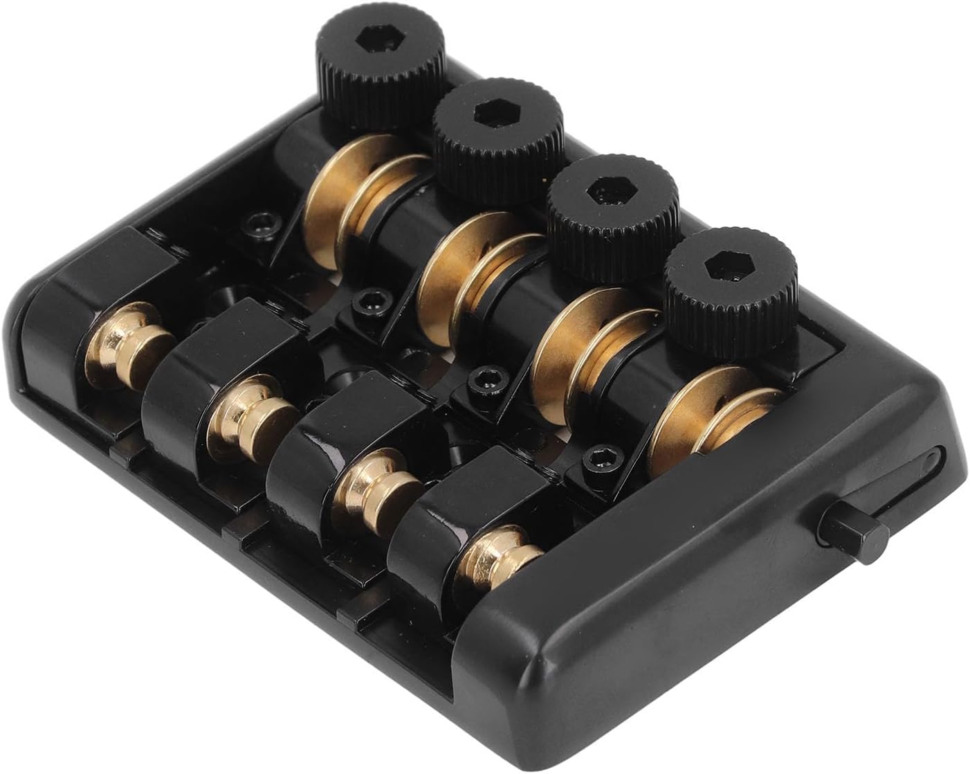 Headless Electric Bass Bridge, 4 String Headless Guitar Fixed Bridge Zinc Alloy Brass Bridge Replacement with String Lock for Musicians (Black)