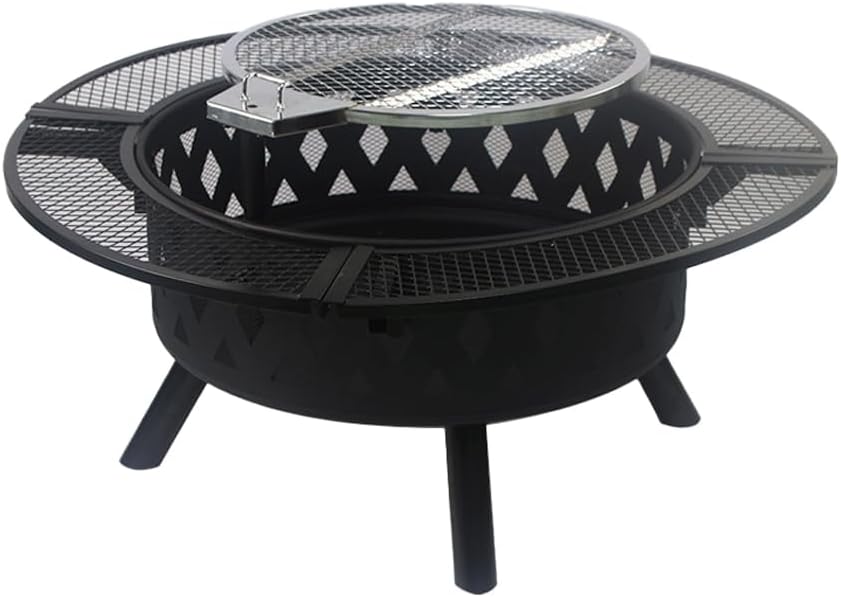 39 inch fire Pit, Outdoor Wood Burning Barbecue Pit Bowl, Steel Round Table for Picnic on Backyard Campfire Patio