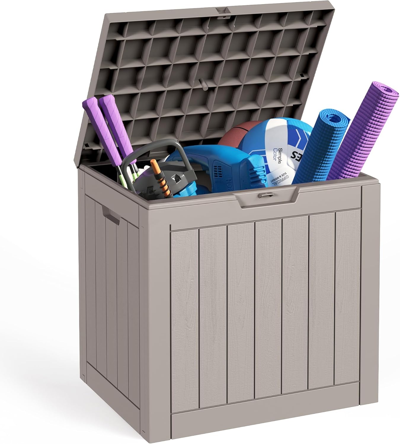 Sersper 30 Gallon Deck Box, Outdoor Lockable Storage Resin Box for Package-Sports Equipment-Garden Tools, Waterproof and UV Resistant Patio Storage Box, Grey