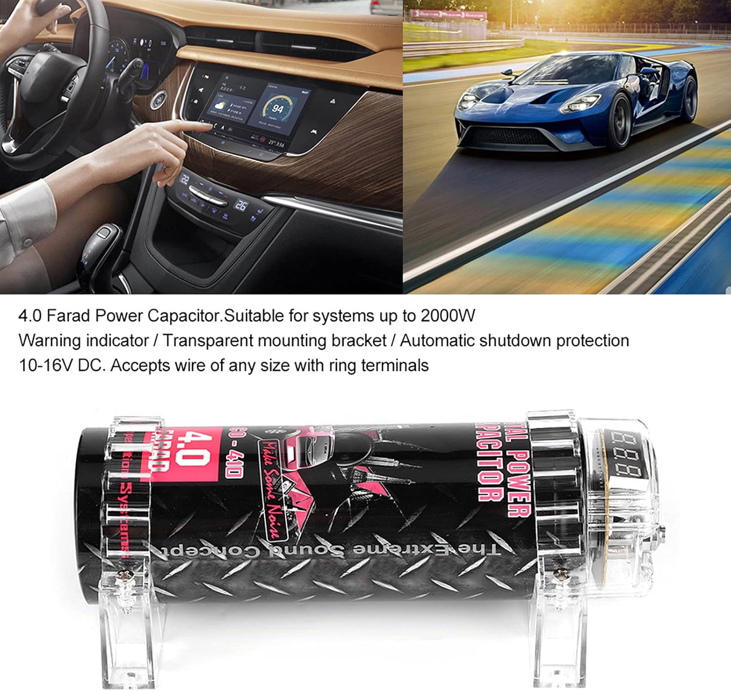 Power Capacitor 4Farad LED Voltage Digital Display Power Cap Car Audio Amplifier 2000W
