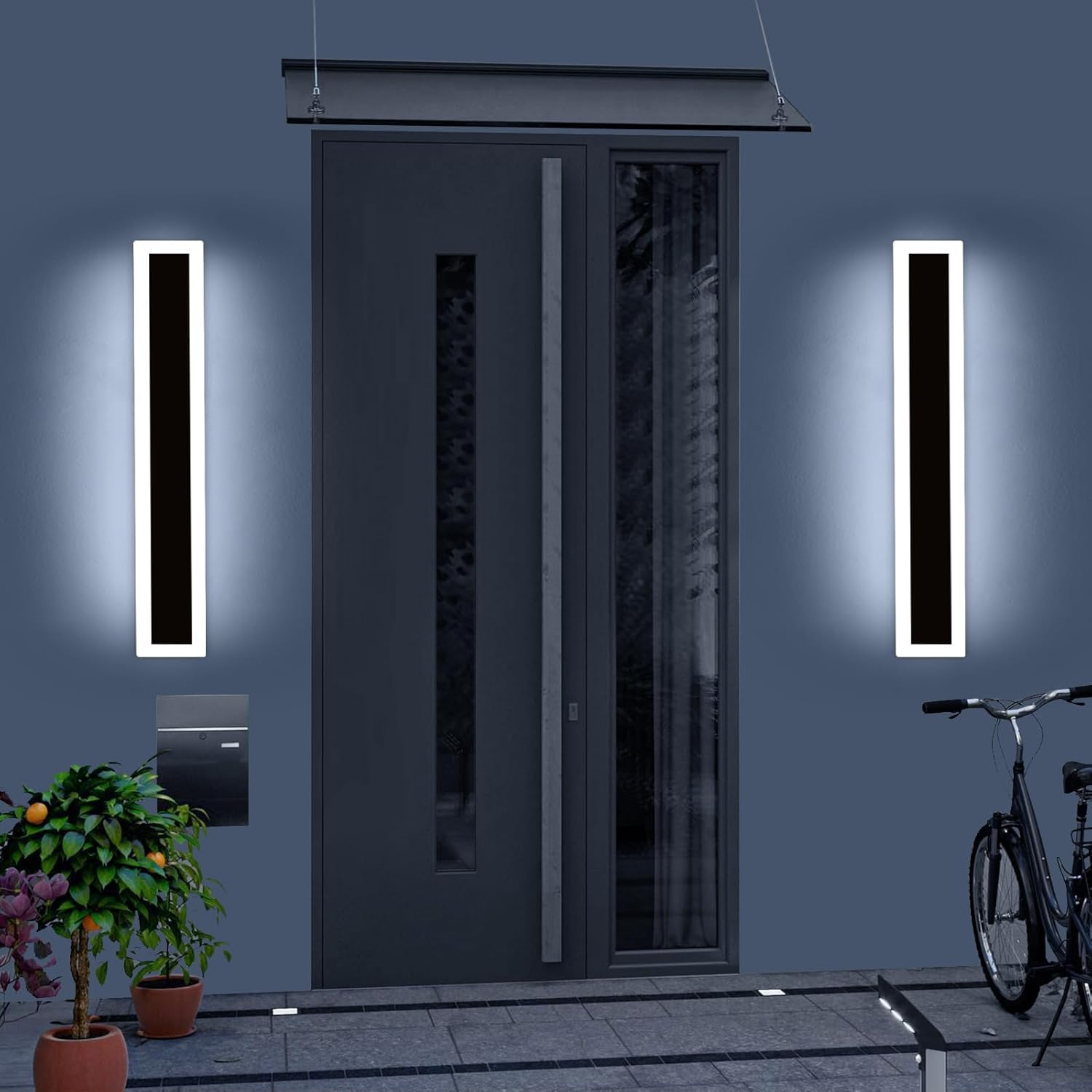 Upgrade Widened 2 Pack Modern Outdoor Wall Light Fixture, 23.6inch Long Linear LED Sconces, 3 Color 3000K/4500K/6000K, IP65 Waterproof, 24W, White Acrylic, Exterior Lighting for House, Patio, Garage