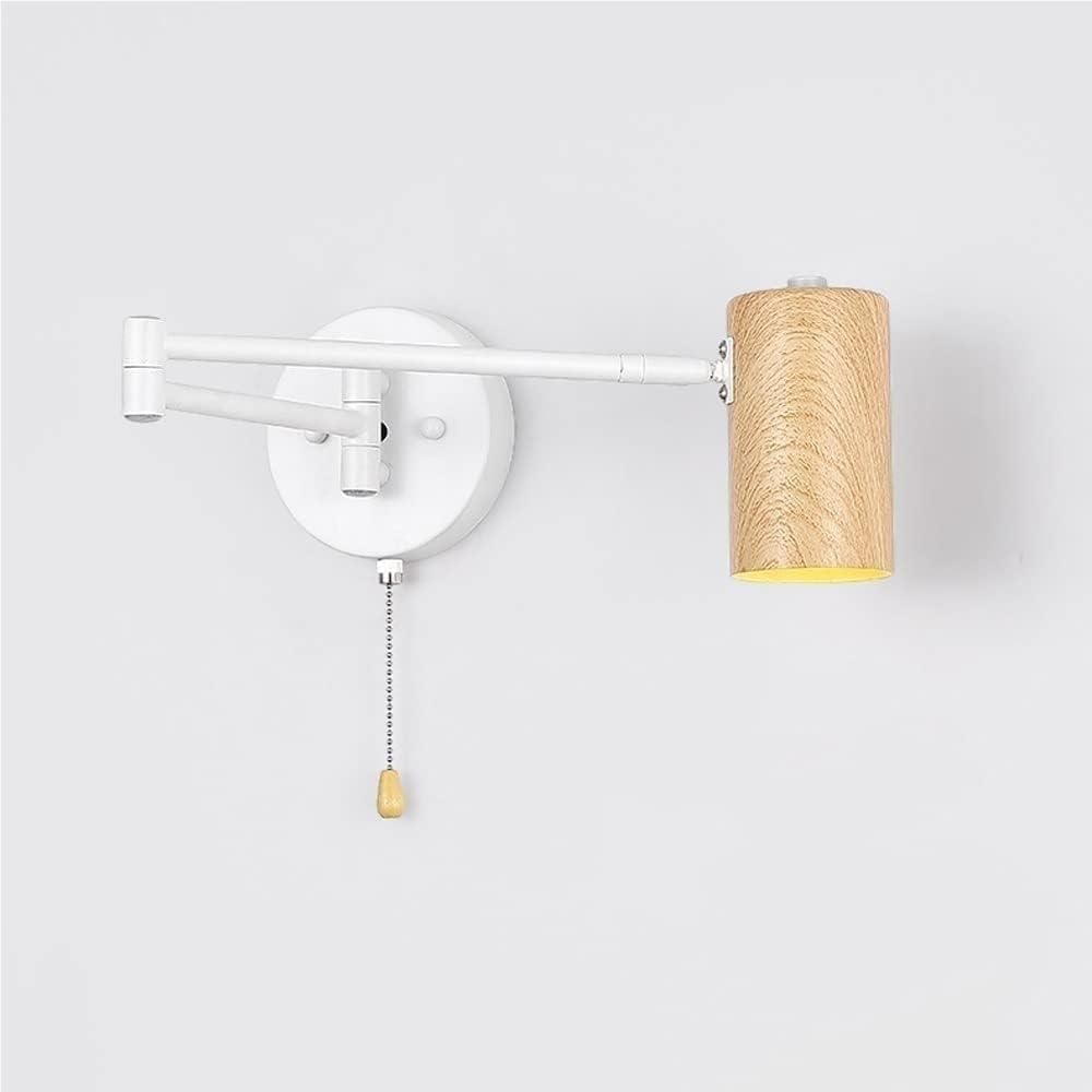 Nordic Adjustable Wall Mounted Lamp Modern Reading Rocker Wall Lamp with Pull Wire Switch Iron LED Wall Light Headboard Lighting E27 Wall Lamp Bedroom Living Room Wall Lantern(Pewter)