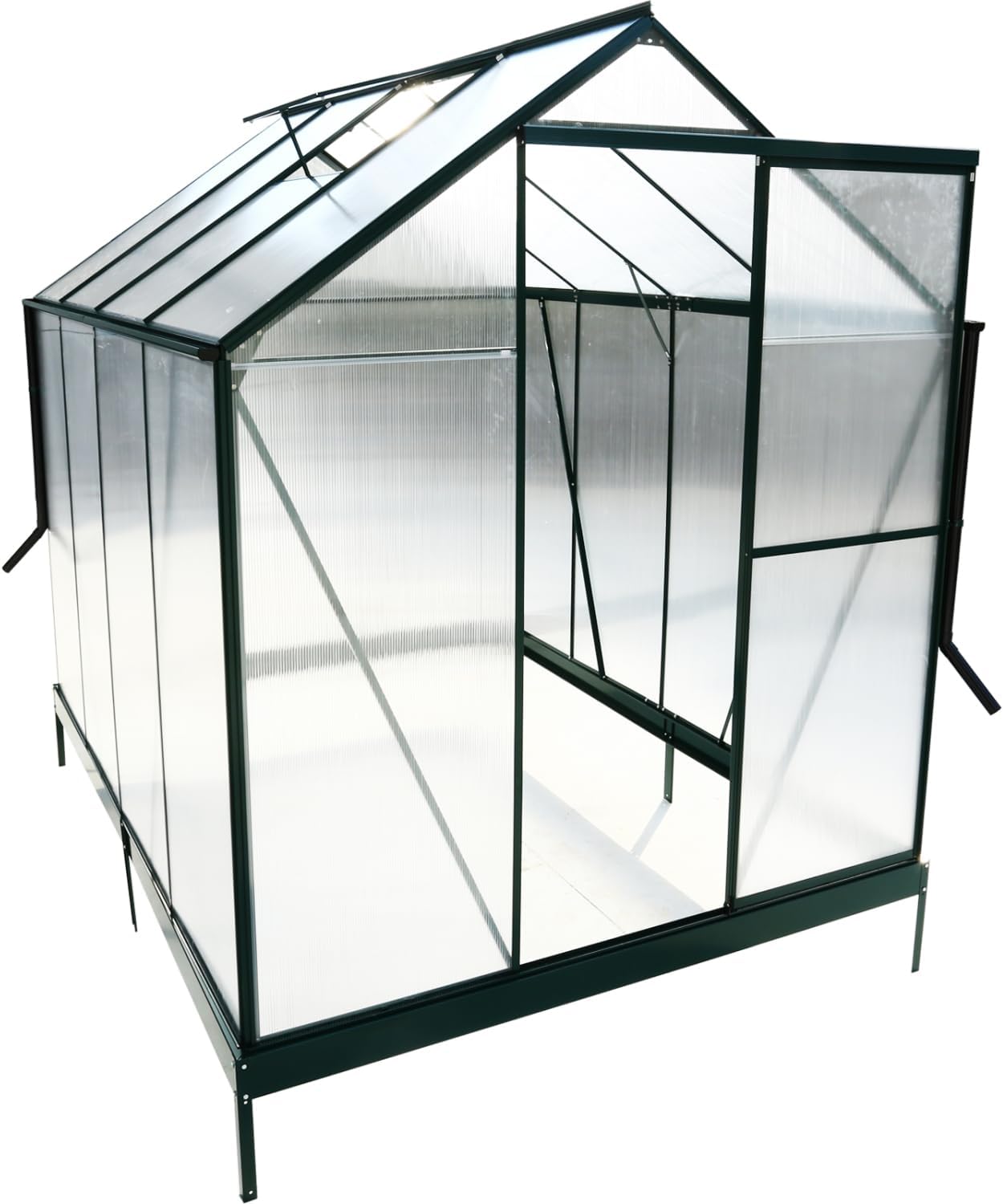 6.3'*8.2'*7' Polycarbonate Greenhouse, Heavy Duty Outdoor Aluminum Walk-in Green House Kit with Rain Gutter, Vent and Door for Backyard Garden, Color Green
