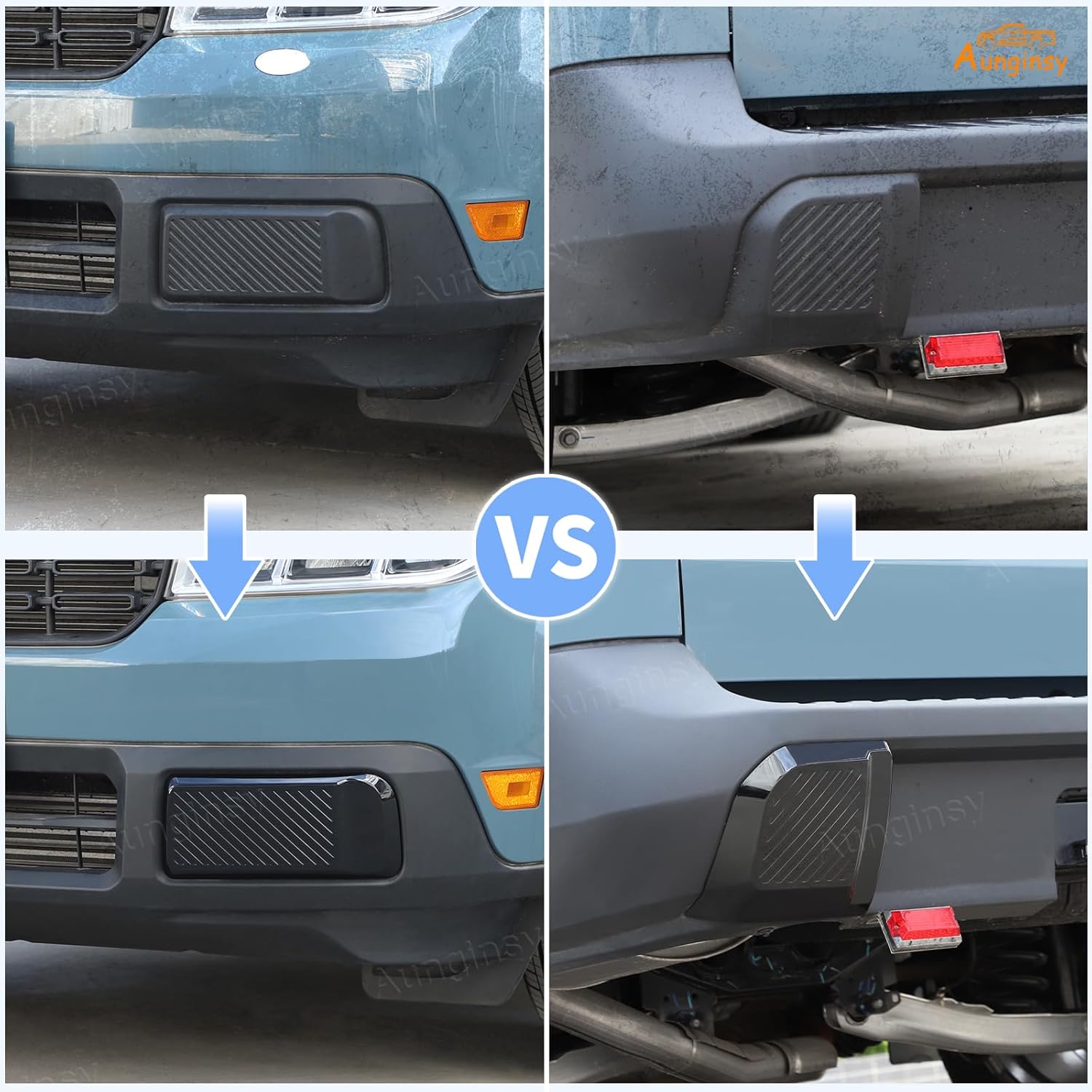 Aunginsy Car Front Rear Bumper Protector Guard Compatible with Ford Maverick 2022-2024 2025 Pickup Truck Front & Rear Side Bumper Edge Protect Guard Anti-Collision Patch Cover ABS Exterior Accessories