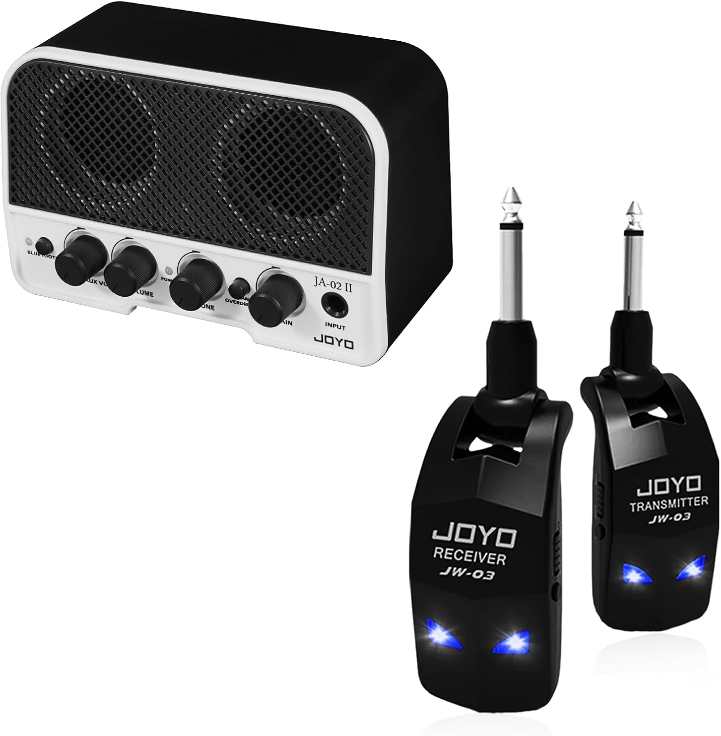 JOYO JW-03 2.4G Hz Wireless Guitar System 4 Channels and JA-02 II 5W Mini Guitar Amplifier for Electric Guitar