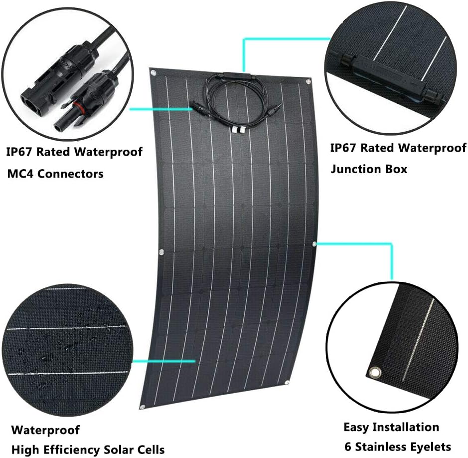 200W ETFE Flexible Monocrystalline Solar Panel + 400W 12V/24V Wind Turbine Generator + Hybrid Controller + 1000W Power Inverter + Solar Extension Cable (600W Solar Wind Hybrid Kit for Travel Trailer)