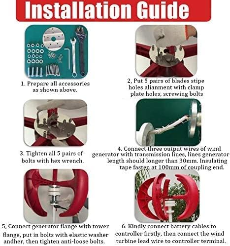 8000W Permanent Magnet Wind Turbine Generator, 5 Blades Homes Windmill Lanterns Vertical Wind Turbine Generator with Controller for Wind Solar System (Red)