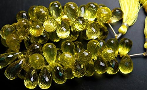 13 inch natural beads strand of 25-16mm faceted drop green gold lemon topaz gemstone beads for DIY jewelry - necklace, bracelet, earring, ring.