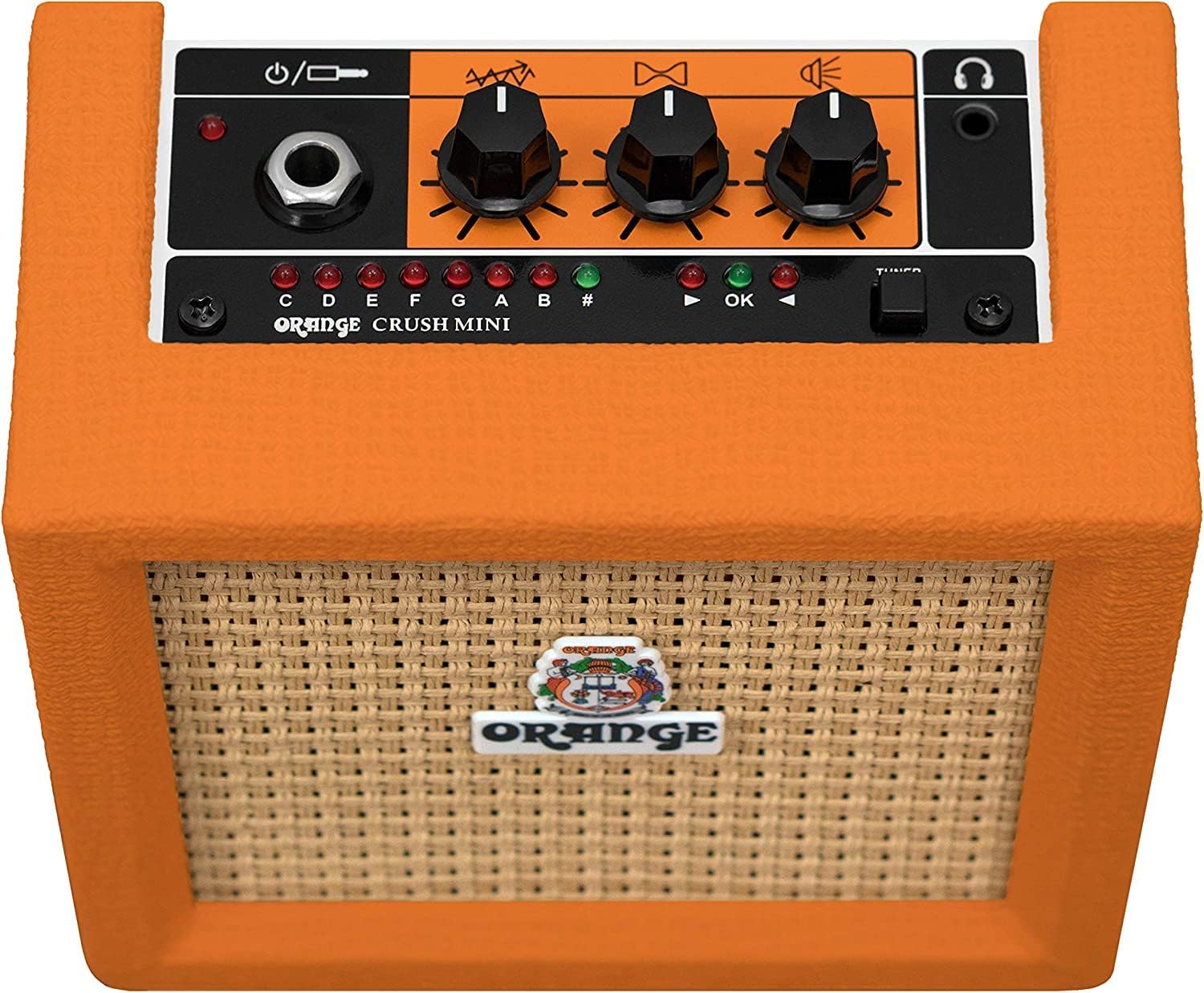 Orange Amps Crush Mini 3W Guitar Amp Combo Set with Power Adapter, Pig Hog Instrument Cable, 24x Guitar Picks, Battery & Liquid Audio Polishing Cloth - Portable Mini Amplifier