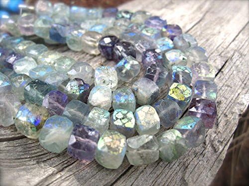 13 inch natural beads strand of 6mm faceted cube fluorite gemstone beads for DIY jewelry - necklace, bracelet, earring, ring.