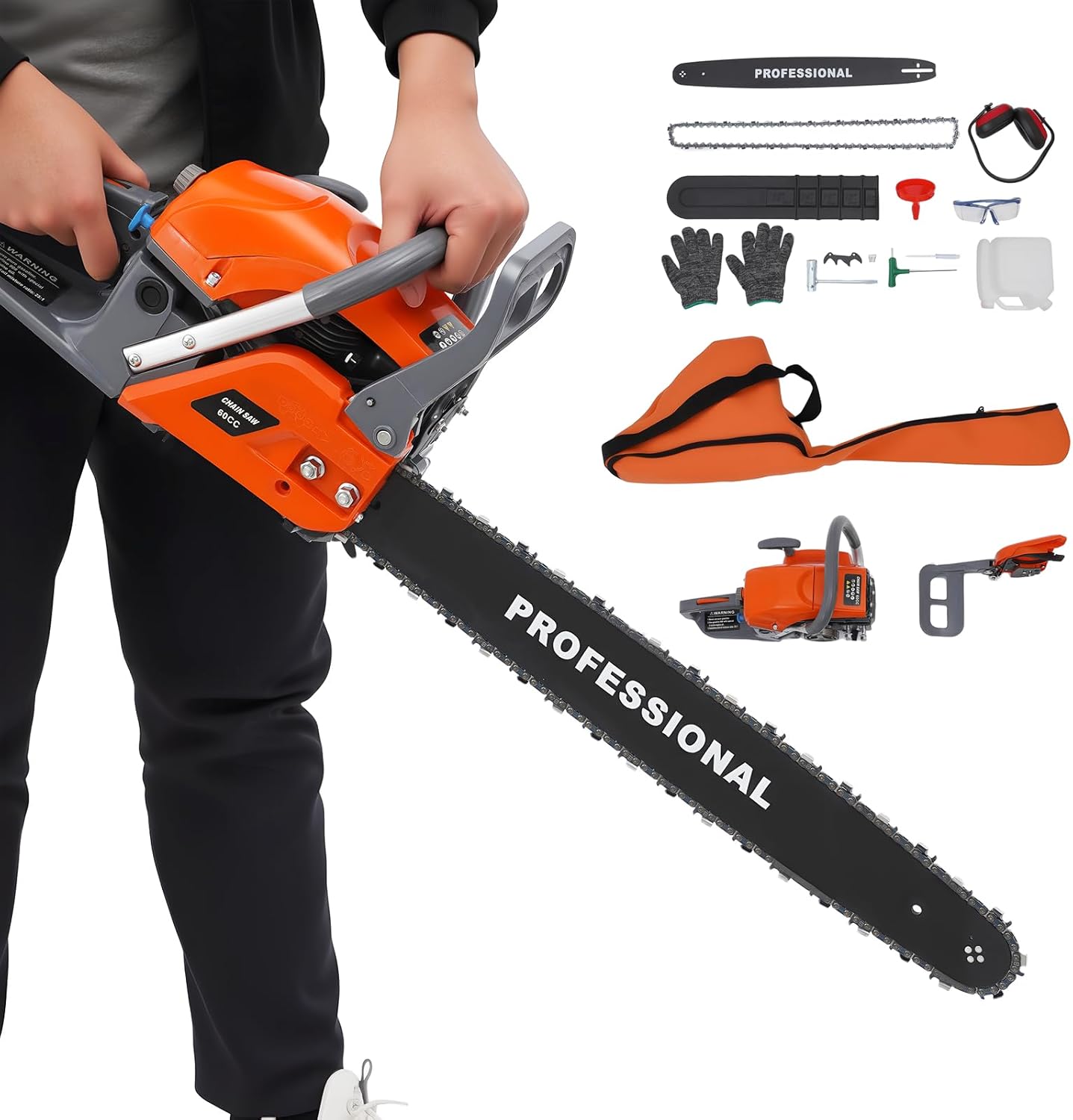 PERFERATE 52cc/60cc 2 Stroke Gas Chainsaw Handheld Cordless Gasoline Powered Chainsaw Single Cylinder Air-cooled Petrol Chain Saws for Cutting Wood Outdoor Home Farm Garden Use (22inch 60cc)