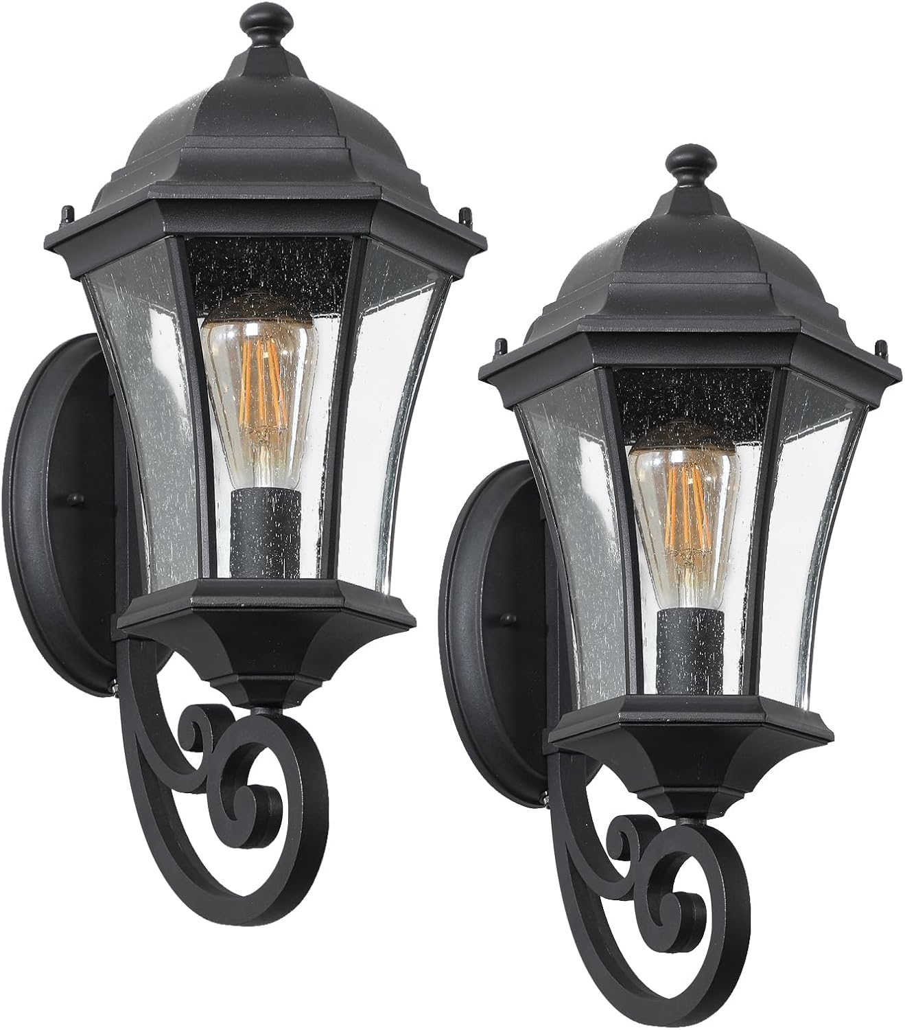 2-Pack Vintage Wall-Mounted Outdoor Lantern Light - Elegant Metal Sconce for Porch, Patio, Garden, and Front Door Exterior Lighting Fixtures,Black