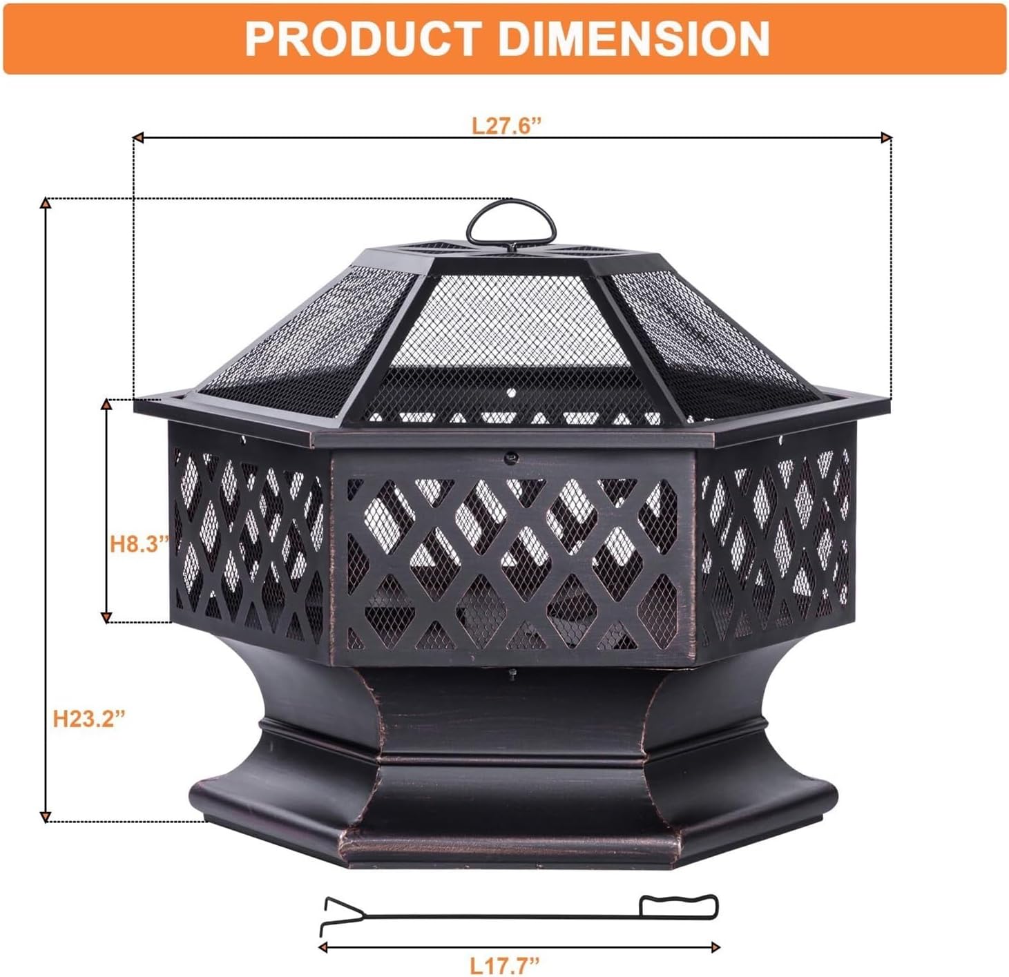 28 Inch Hexagon Wood Burning Fire Pit – Antique Bronze Outdoor Firepit with 360° Flame View for Patio, Backyard, and Camping(28 Inch)