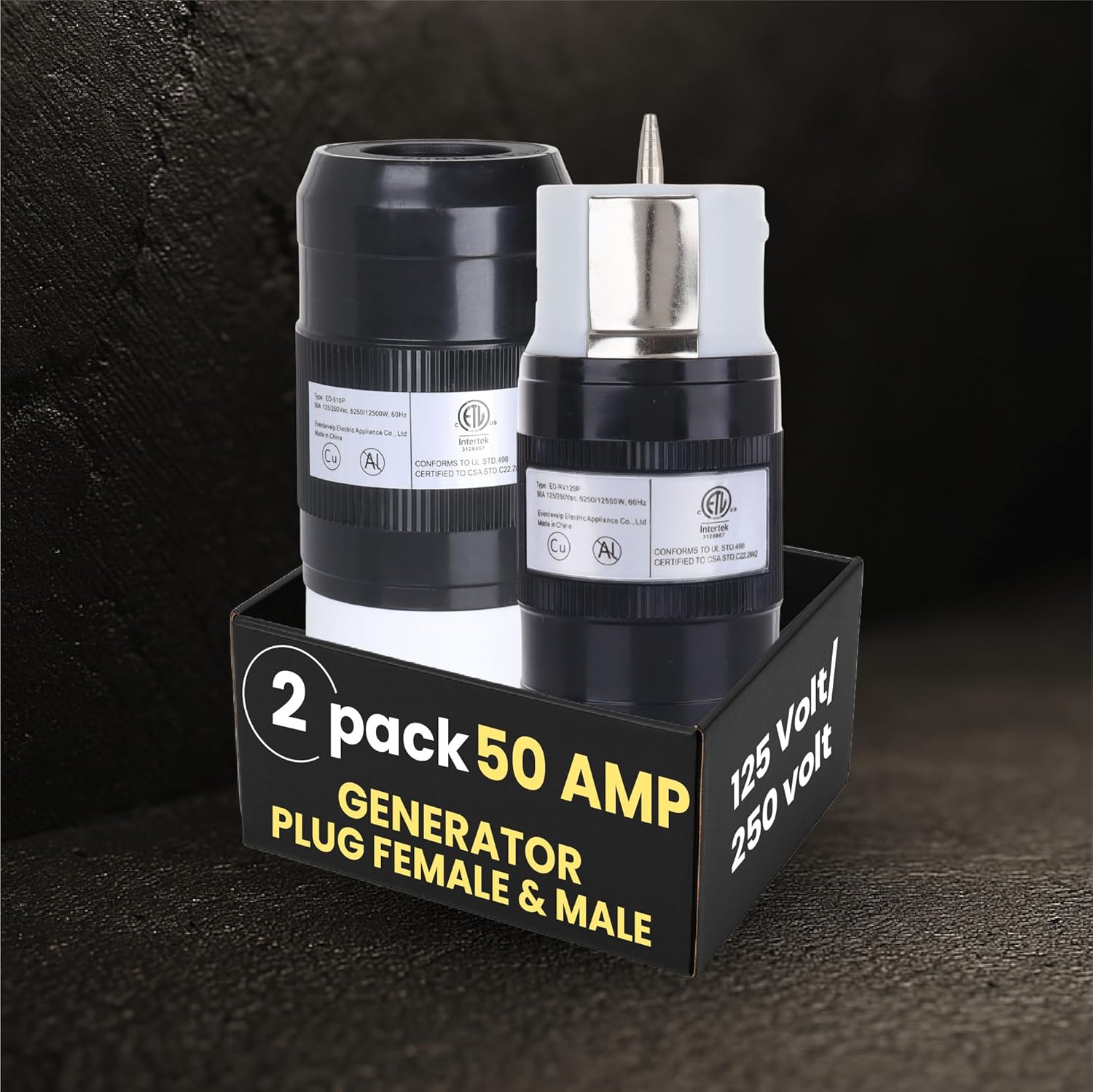 50 Amp Generator Plug (Female & Male) (2 Pack)，50 Amp Generator Connector, 125 Volt/250 Volt, CS6364 Shopcorp 50A Twist Lock RV Plug - CS6365, Twist Lock Adapter, 12500 Watts 3 Pole 4 Wire