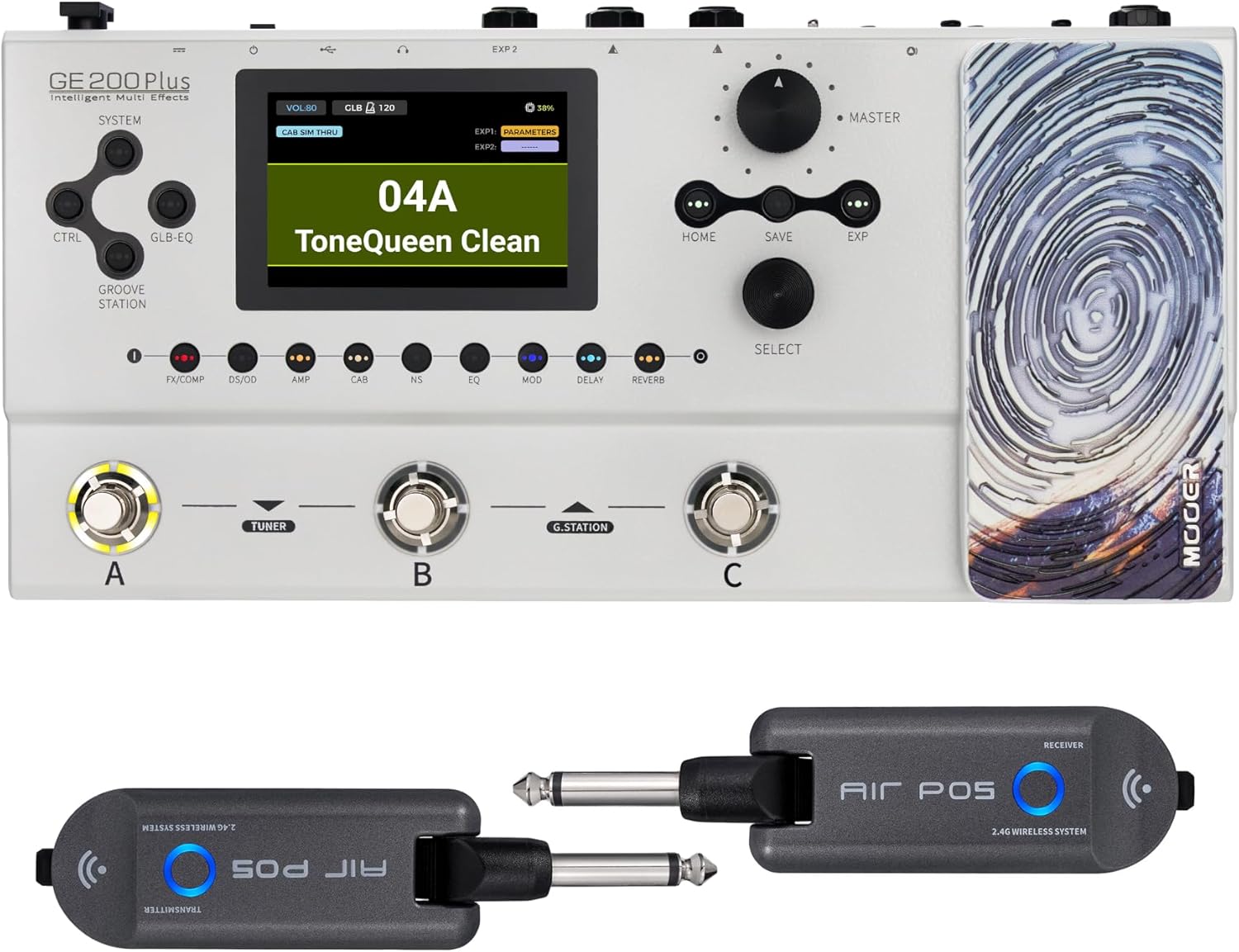 MOOER GE200 Plus Wireless Guitar Pedal Electric Guitar Multieffects Plug to Play, MOOER Cloud Share, MNRS Amp and Cab Sample Files, XLR Stereo Output for Live Show