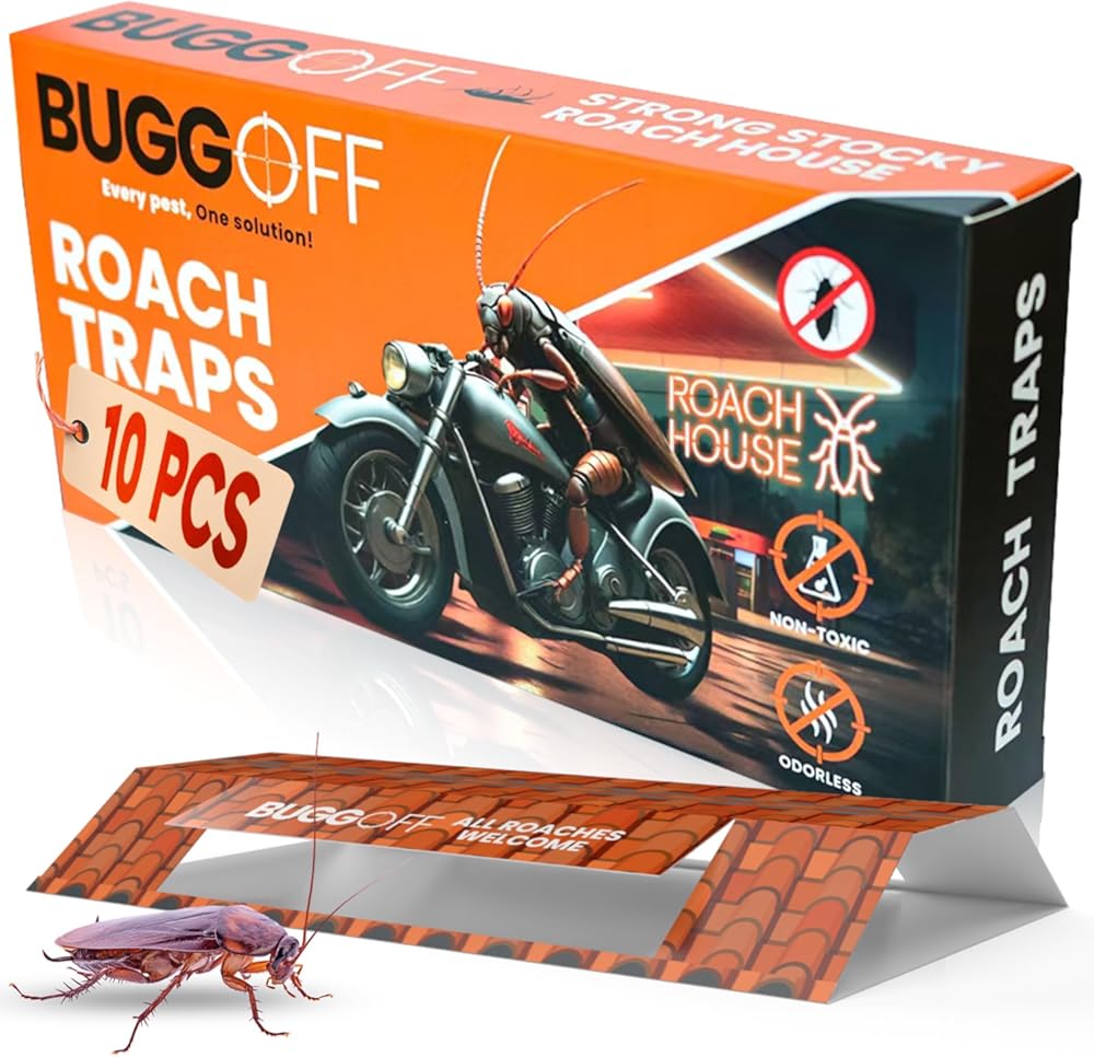 BUGGOFF - Roach House Trap 100 Pack, Baited Glue Traps, Cockroach Killer Indoor & Outdoor, Great for Home, Office, Warehouse & More! Sticky Pest Control Trap