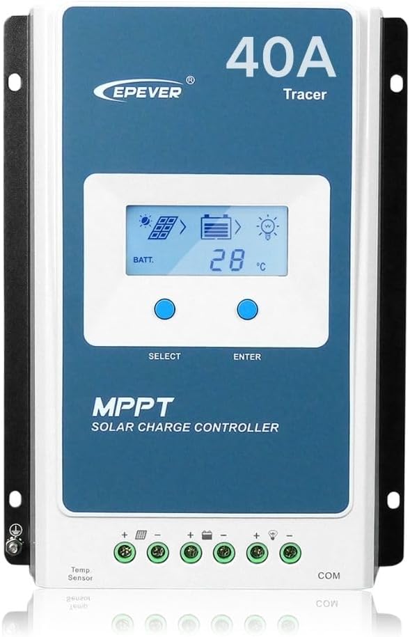 EPEVER 40A MPPT Solar Charge Controller 12V/520W, 24V/1040W, Common Negative Grounding, Work for Lead-Acid Sealed /Gel(AGM)/Flooded and Lithium Battery Charging(Tracer4210AN G3)