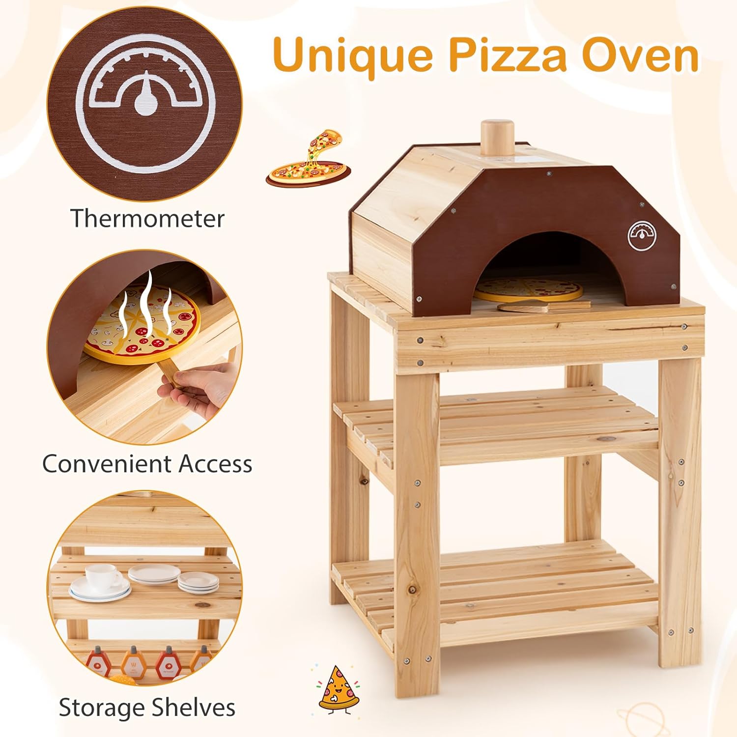 Costzon 3-Piece Mud Kitchen, Fir Wooden Play Kitchen & BBQ Grill Playset & Pizza Oven, 14 Toy Food & Cooking Accessories, Sink, Stoves, Outdoor Mud Table for Kids 3+ Years