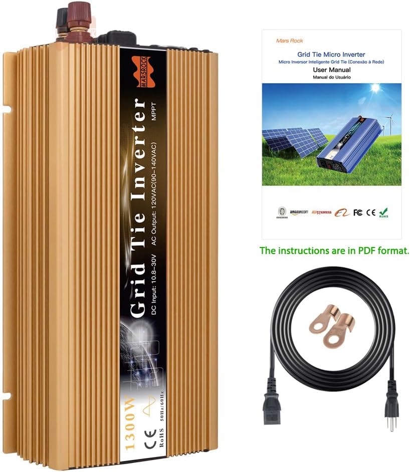 1300W MPPT Pure Sine Wave Grid-Tie Micro Inverter, Converts 20-50V DC to 110V/120V AC, Perfect for Home Solar and Wind Power Systems.