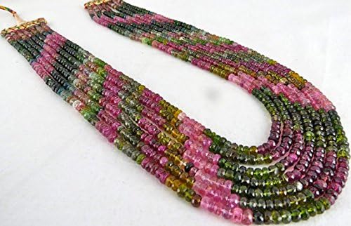 5mm 7 line natural multi watermelon tourmaline facetted rondelle beads necklace 17 inches