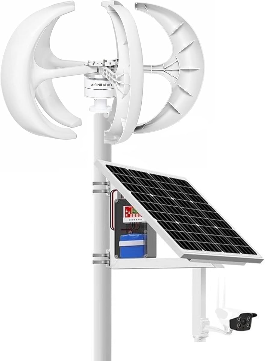 Vertical Wind Power Turbine Generator, 12000W 12V24V48V Breeze Start Wind-Solar Complementary +Magnetic Levitation Axis Wind Turbine Generator Power,White