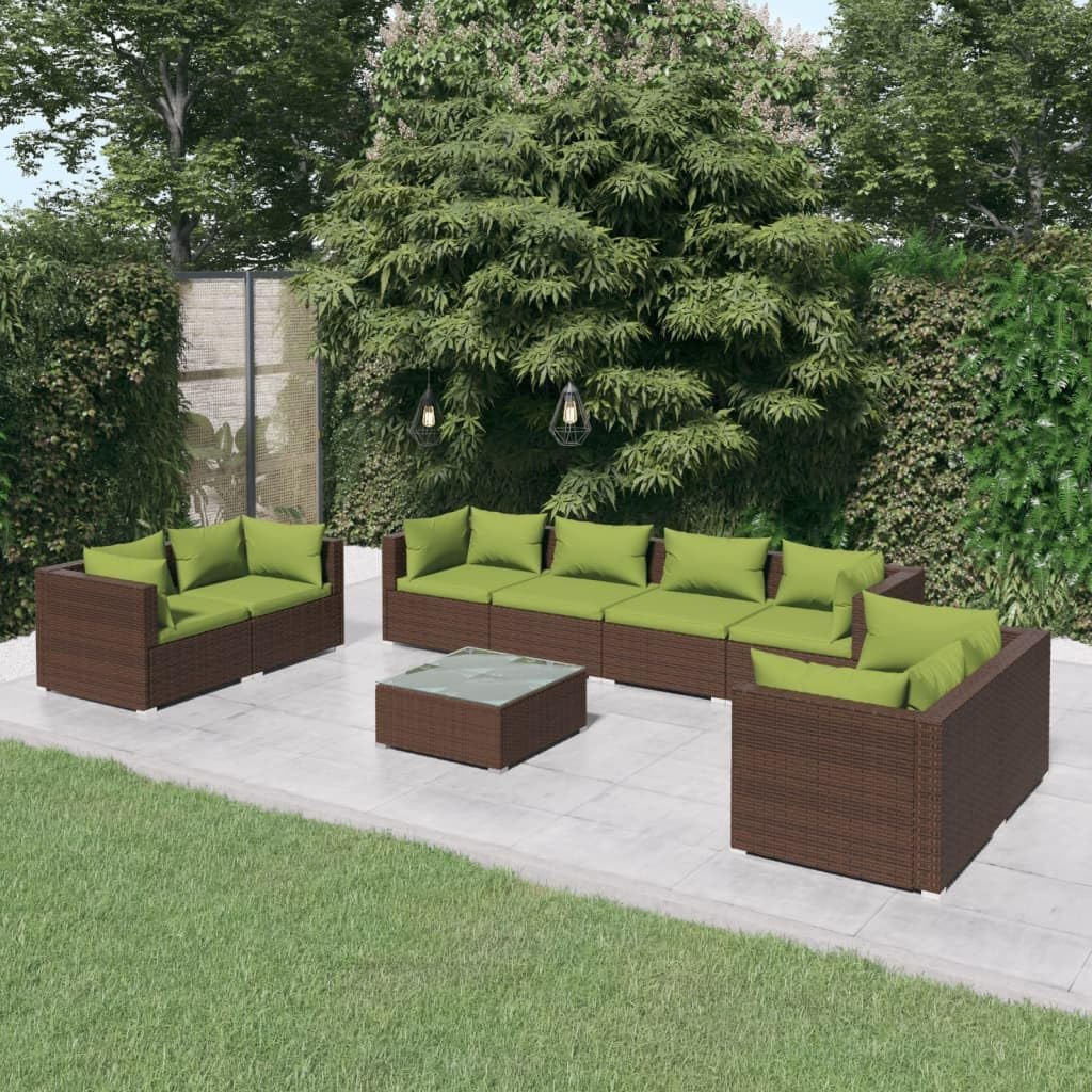 Furniture Sets 9 Piece Patio Lounge Set with Cushions Poly Rattan Brown,Ultimate Outdoor Oasis: Modular Patio Lounge Set for Comfort and Versatility Garden Conversation Sets