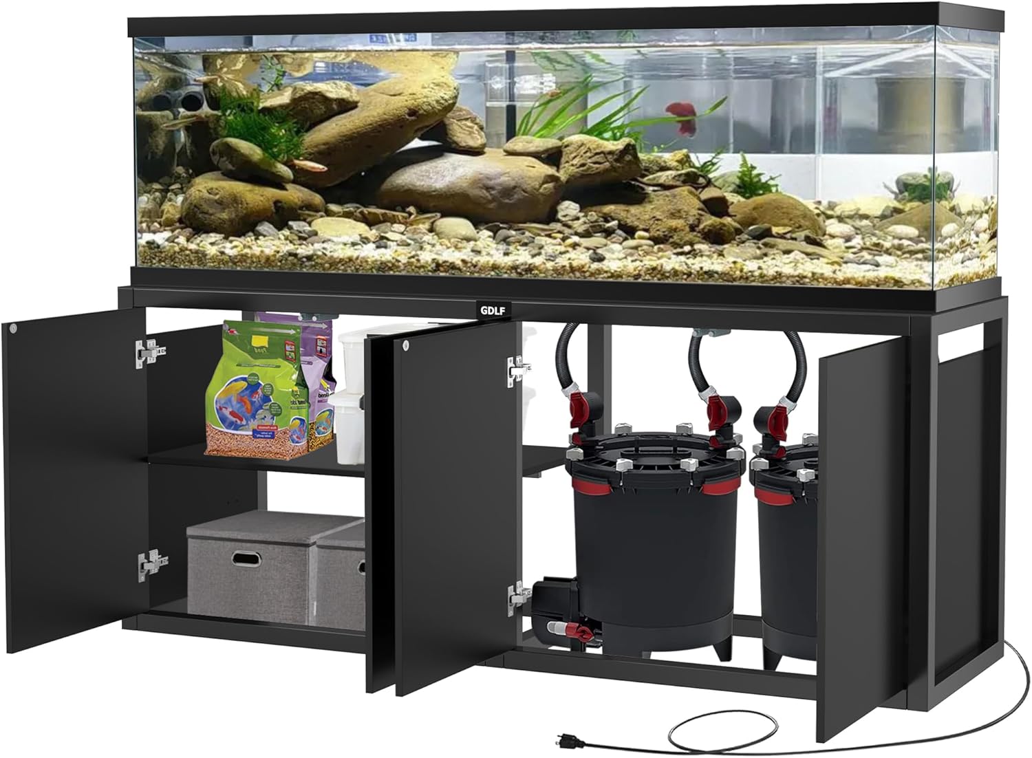 GDLF 125-150 Gallon Fish Tank Stand, Heavy Duty Metal Aquarium Stand with Power Outlet and Cabinet for Fish Tank Filters and Accessories,72.8