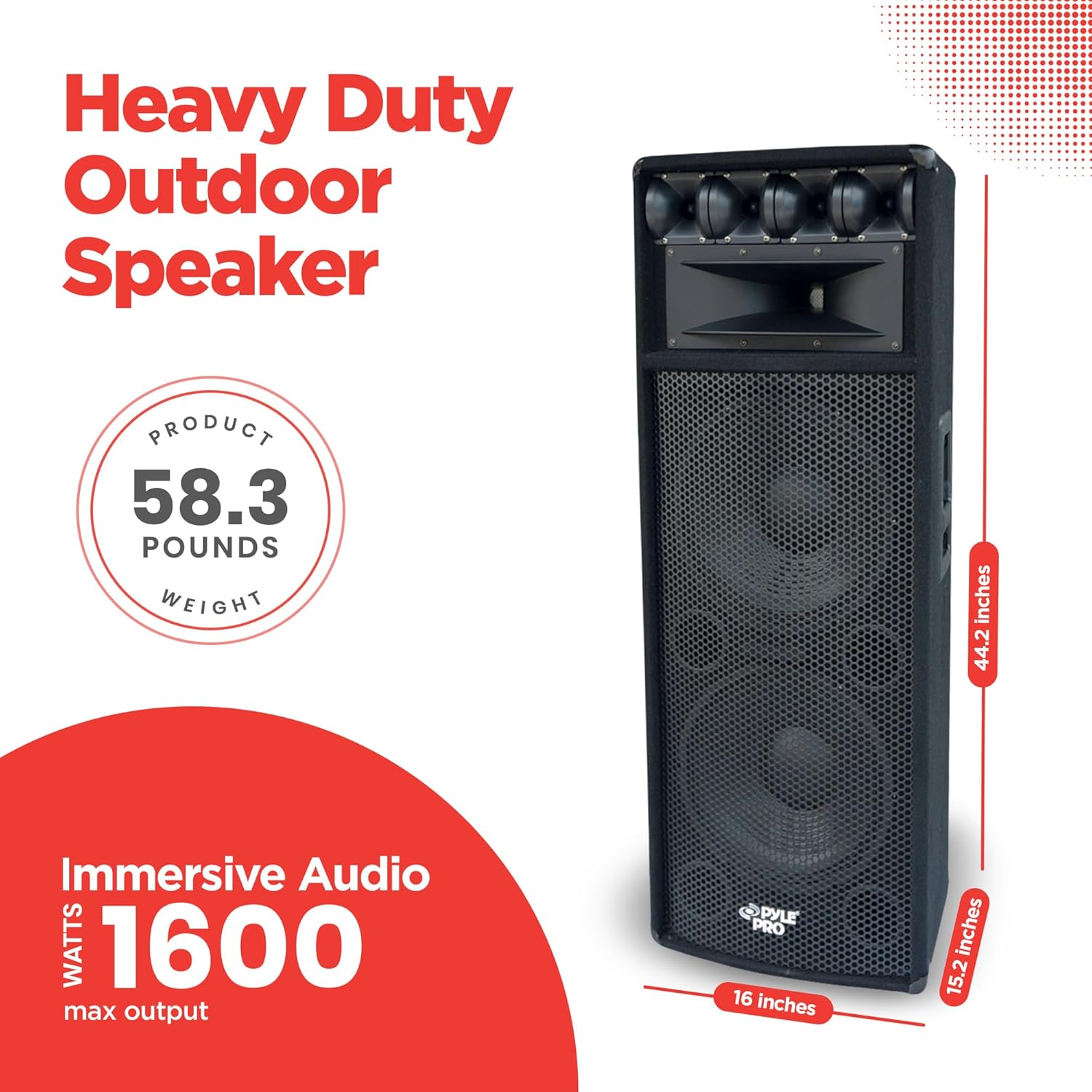 Pyle Portable Cabinet PA Speaker System - 1600 Watt Outdoor Stereo Sound Speakers w/ Dual 12