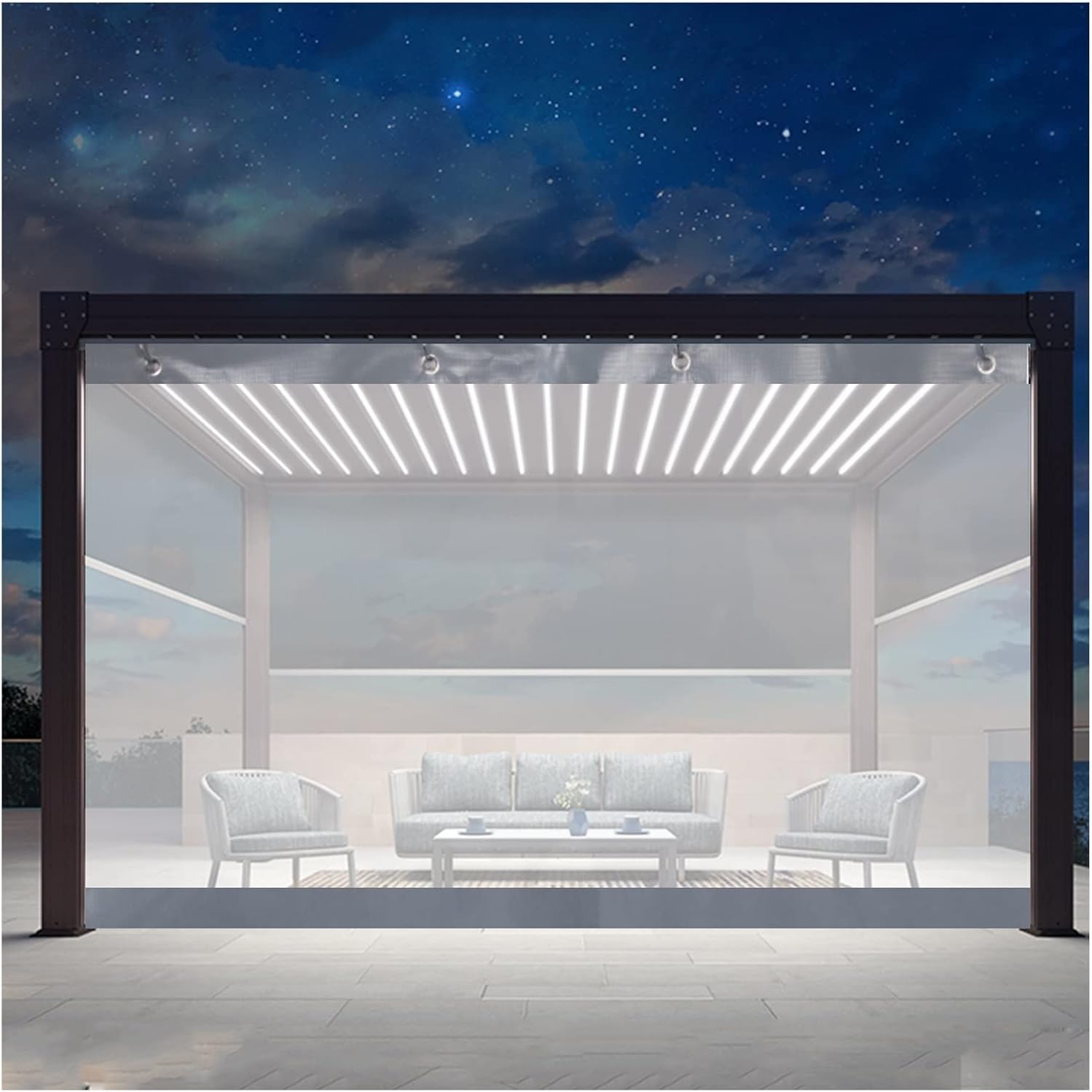 Patio Enclosure Garage Heat Curtain PVC Awning Canopy 0.5mm with Rustproof Grommets Sunscreen Keep Warm Dust-Proof, Customizable(8.5x3m)