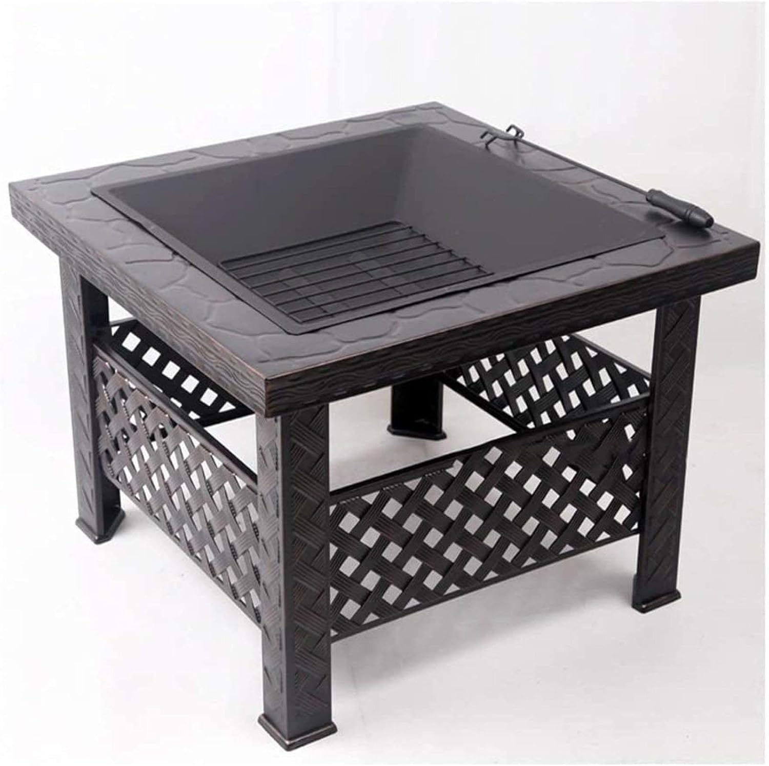 Fire Pit BBQ Grill Fire Bowl Multifunction Heating Grill Brazier Courtyard Barbecue Table Outdoor Charcoal Barbecue Grill