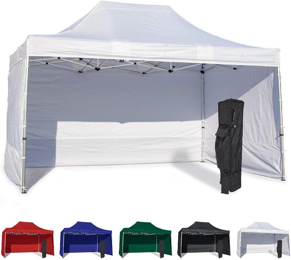 Vispronet 10x15 Instant Canopy Tent and 3 Side Walls – Commercial Grade Aluminum Frame with Water-Resistant Canopy Top and Sidewall – Bag and Stake Kit Included (White)