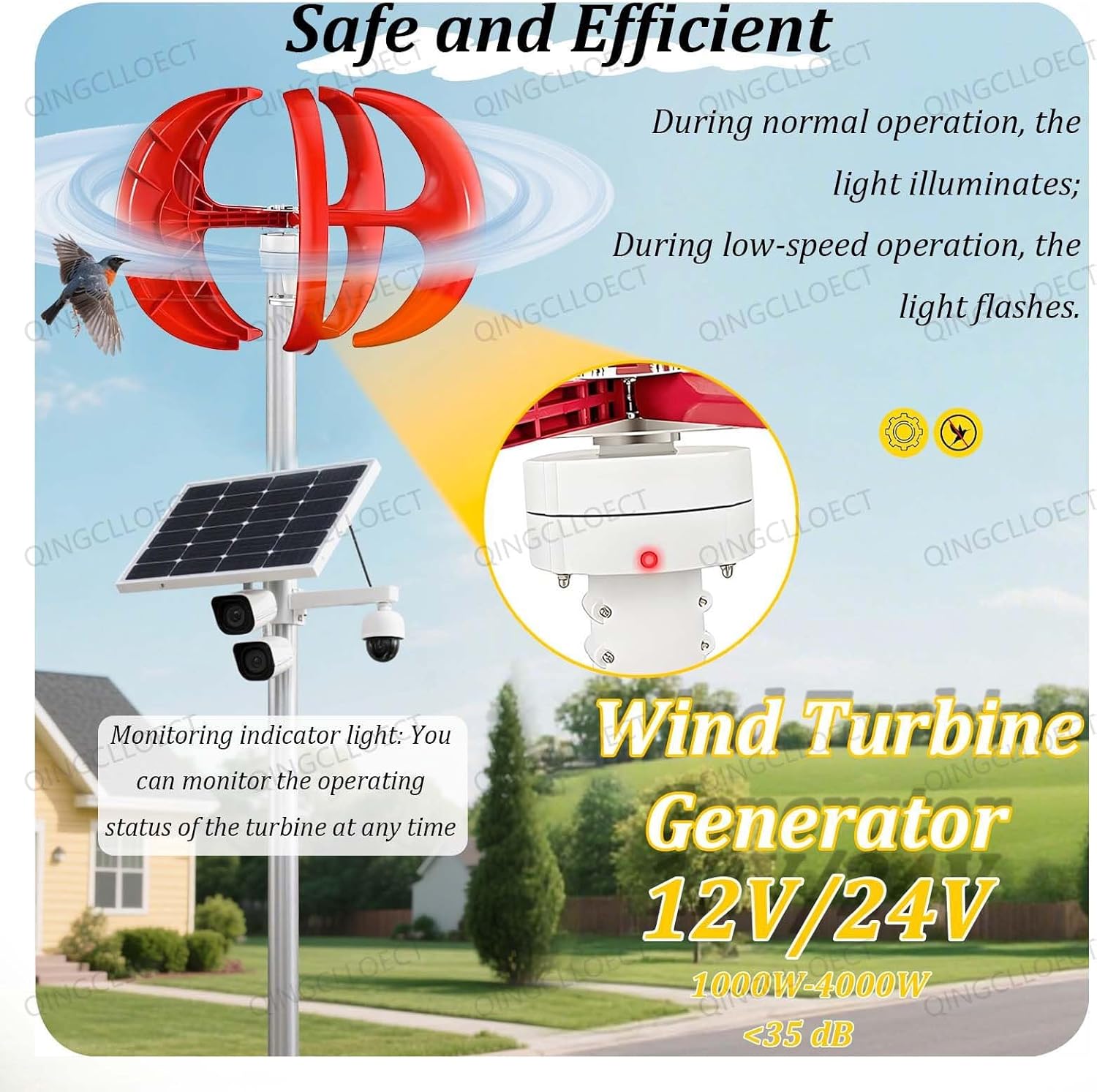 Wind Tur-Bine Generator,12V 5-Blade Vertical Axis Kit,Low Noise & High Output,Electromagnetic Electricity Producer Equipment,for RV,Boat,Cabin,Solar Hybrid Charging(DC,1000W12V)