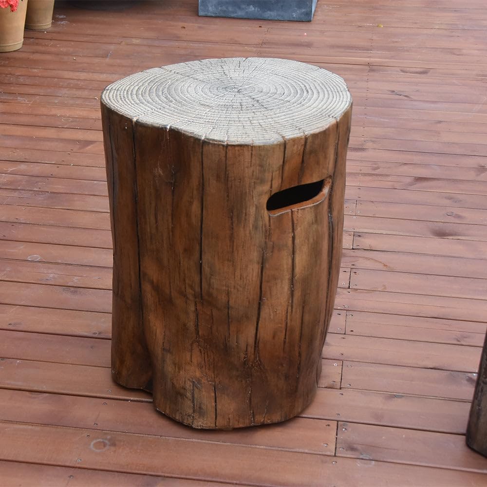 Elementi Manchester Redwood Propane Tank Cover Fire Pit Round 19 in. Concrete Side Table Fits Standard 20 Pound Propane Tank Hideaway Table