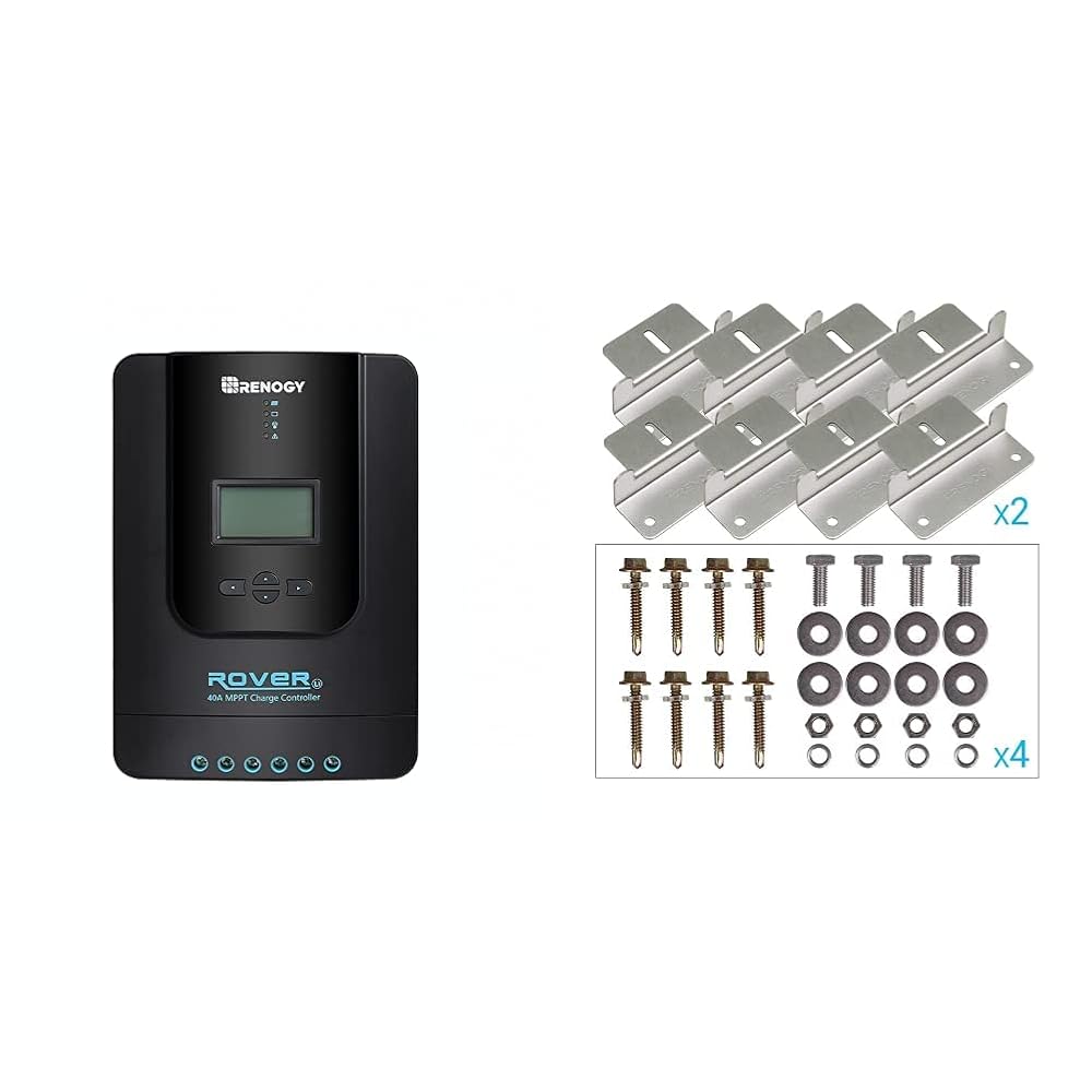 Renogy Rover 40 Amp 12V/24V DC Input MPPT Solar Charge Controller + Renogy 4 Sets of Solar Panel Mounting Z Brackets