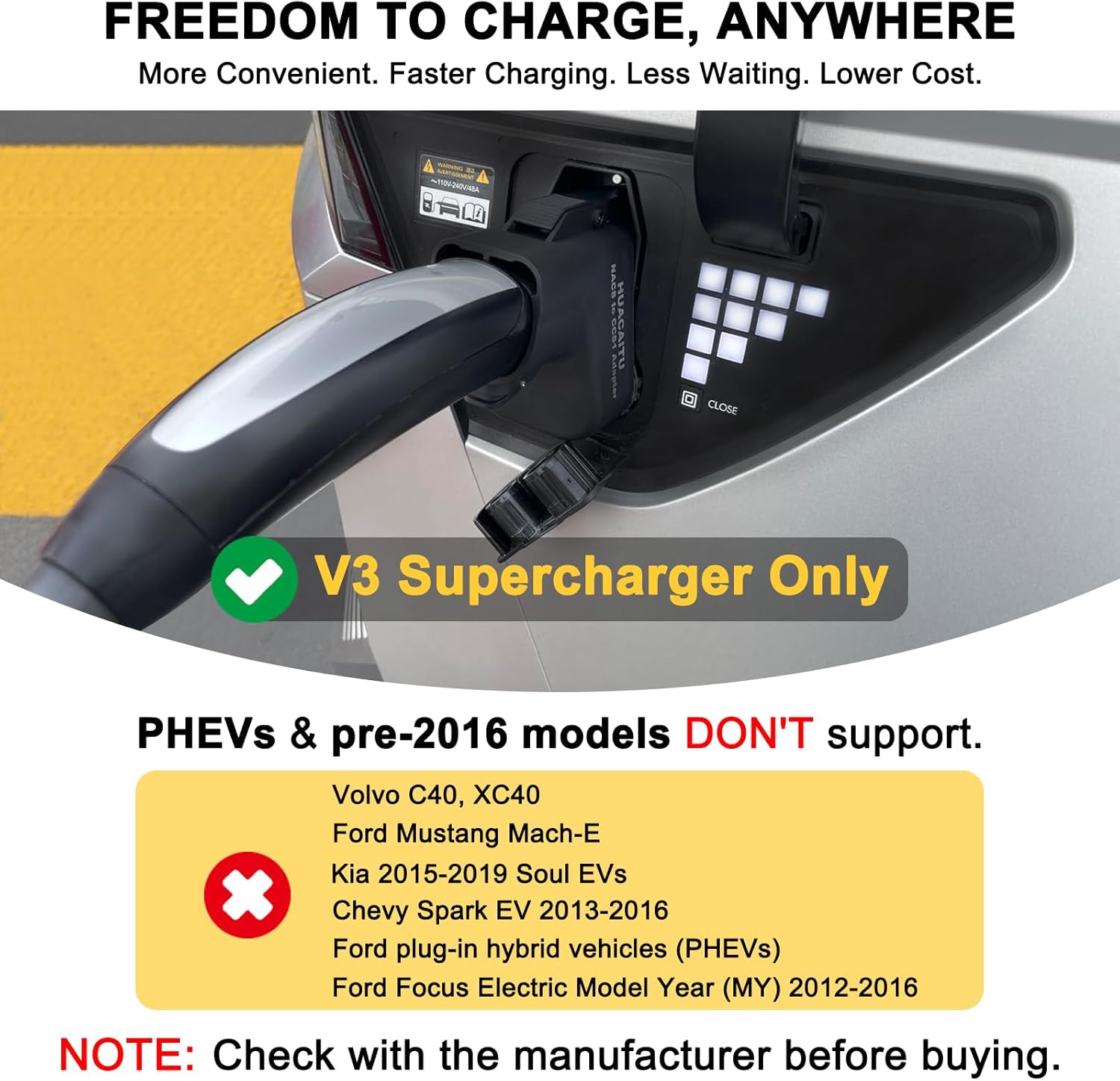 Tesla Supercharger Adapter, NACS to CCS Adapter, Fast Charge Your CCS1 EV at Tesla Superchargers, Electric Vehicle Charging Accessories for Ford, Rivian, GM, Volvo and Polestar EVs