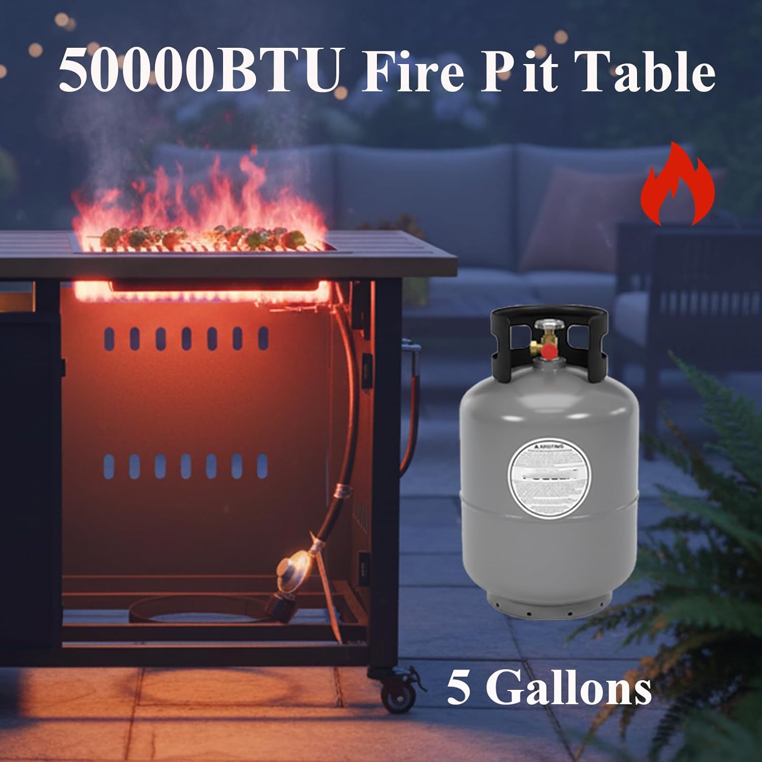 Gas Fire Pits for Outside Patio, Rectangular Fire Pit Tables, Firepit Table Propane, 44