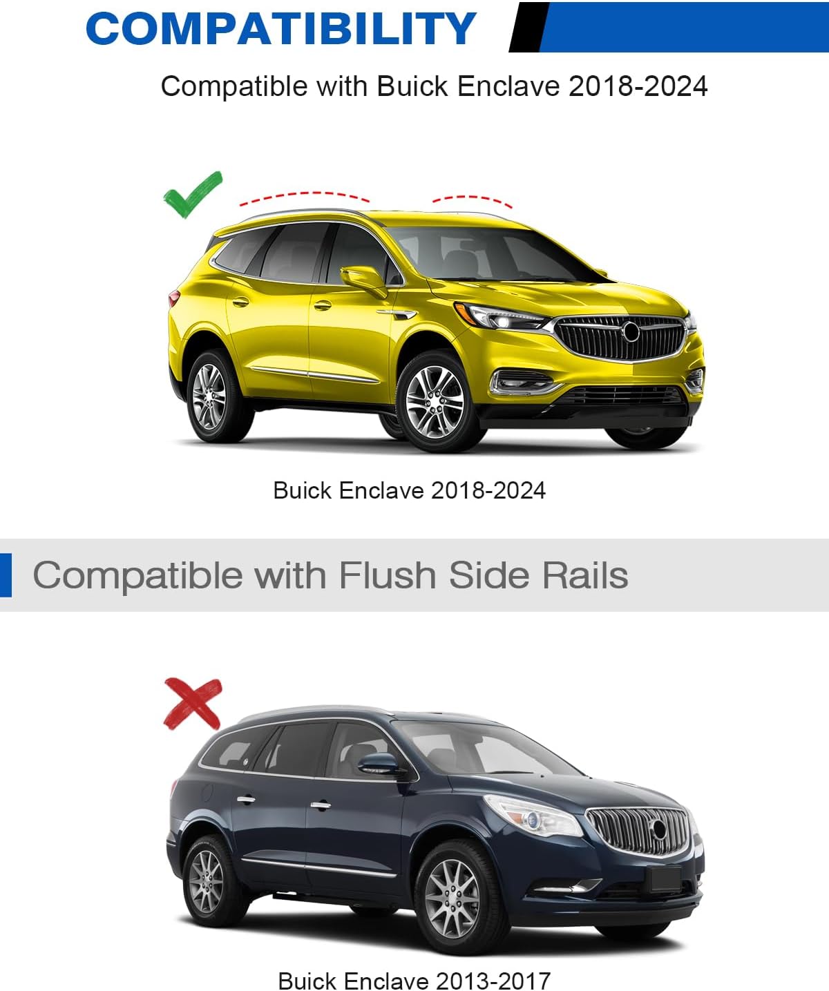 Roof Rack Cross Bars 220lbs Compatible with Buick Enclave 2018-2025 (with Flush Side Rails),Heavy Duty All-Metal Aluminum Crossbar Luggage Racks Roof Rails Rooftop Canoe Accessories