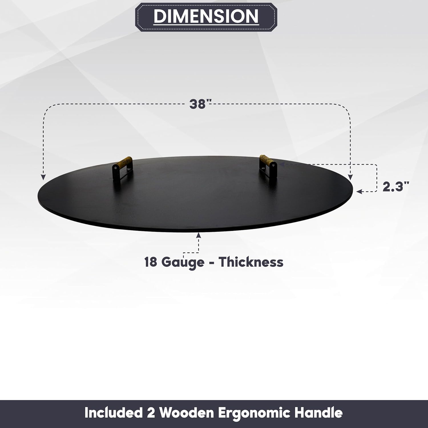 38” Fire Pit Cover Lid Round - Fit for 36” Round Fire Pit Lid for Outdoor Fireplace Cover Lid Steel fire Pit Metal Cover W/ 2 Wooden Handles & Heat Resistant Snuffer Lid for Patio Fire Pit Ring