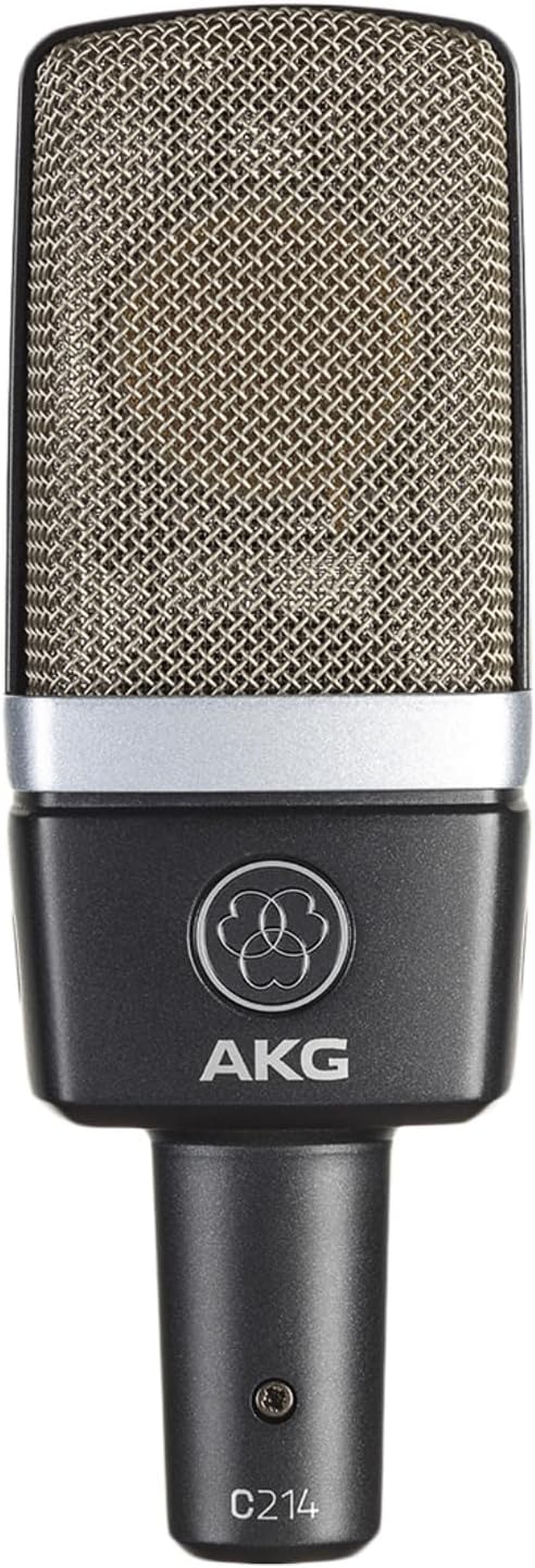 AKG Pro Audio C214 Studio Grade Professional Large Diaphragm, Single Capsule, Vocal and Instrument Condenser Microphone with Rugged Aluminum Carrying Case. XLR Connector. Gray with Gold