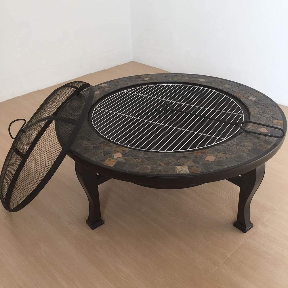 Outdoor Fire Pit Large Bonfire Wood Burning Patio Backyard Firepit for Outside with Round Spark Screen