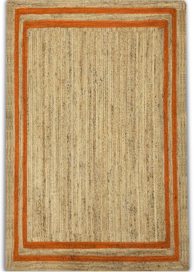 Rectangular Area Rug 10x18 Ft Natural Handwoven Boho Jute Rugs Orange Border Pattern Jute Rug Ideal for Living Room Bedroom Dining Room Farmhouse Over Size & Home Décor